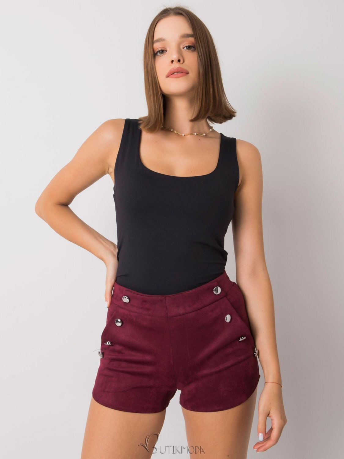 Bordeaux Faux Suede Shorts by RUE PARIS