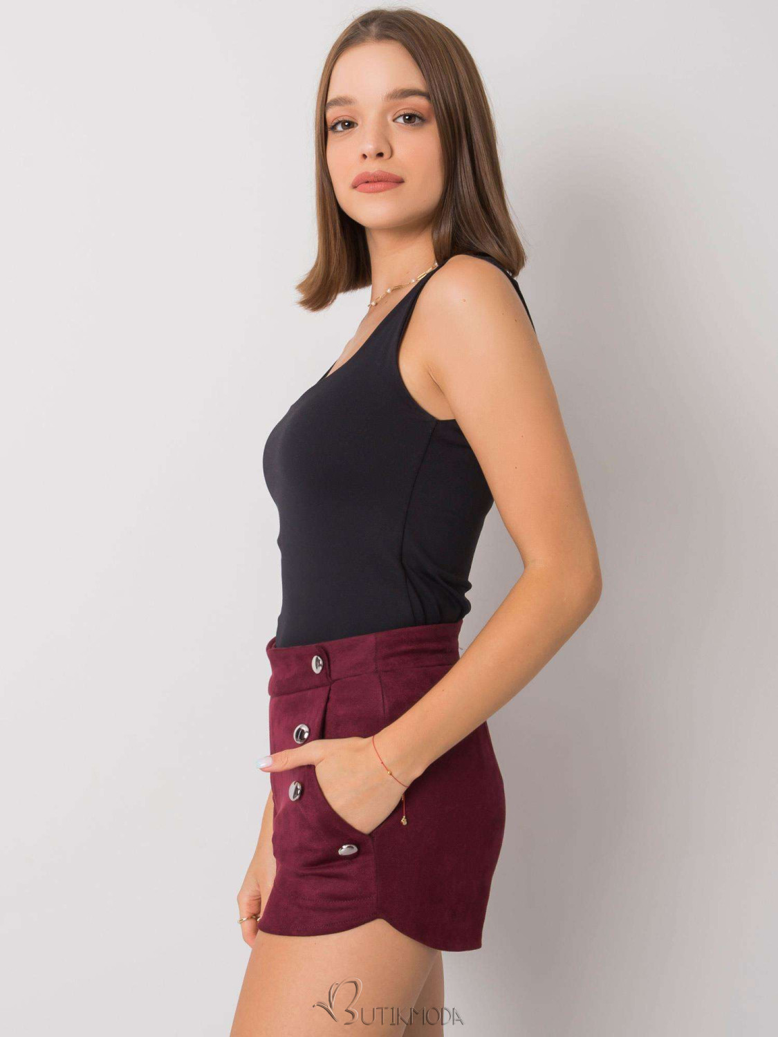 Bordeaux Faux Suede Shorts by RUE PARIS