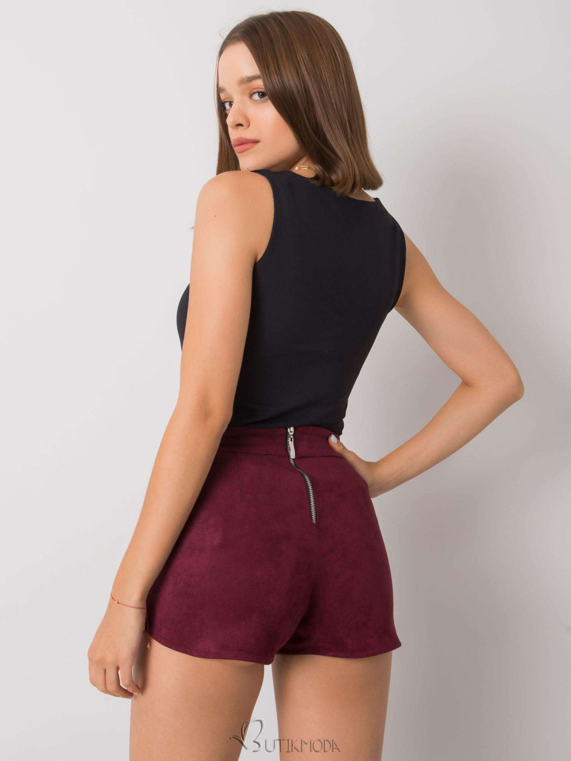 Bordeaux Faux Suede Shorts by RUE PARIS