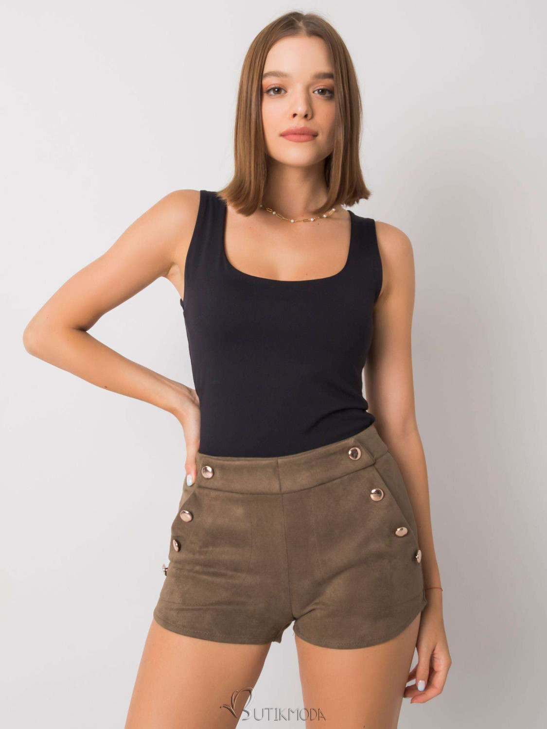 Khaki Faux Suede Shorts by RUE PARIS