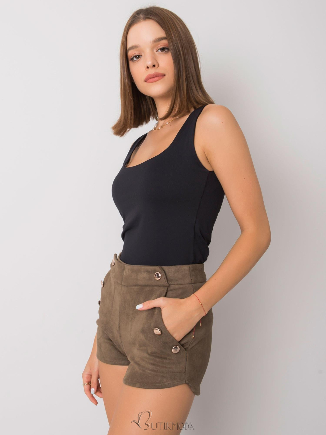 Khaki Faux Suede Shorts by RUE PARIS