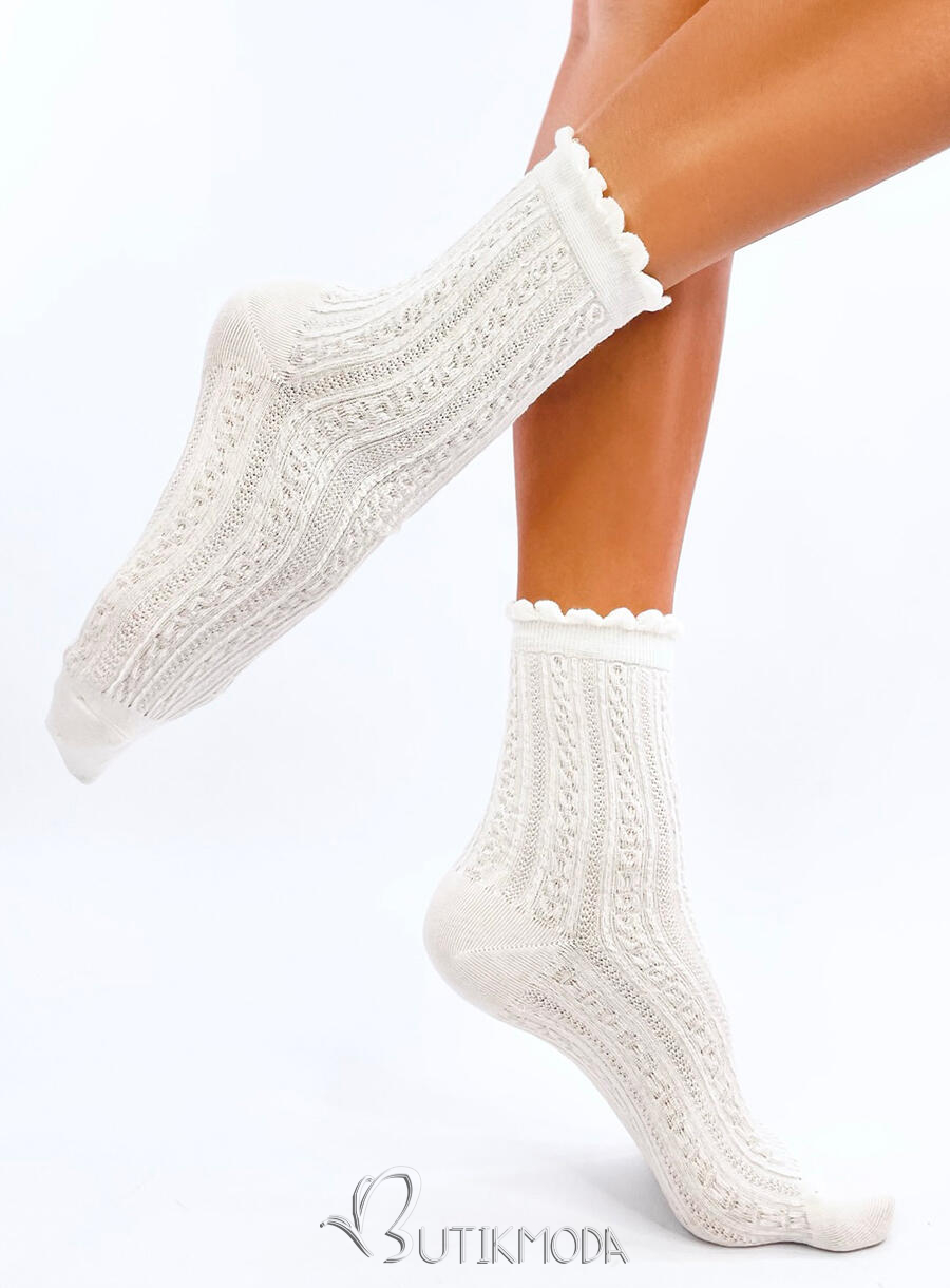 Ecru socks with knitted pattern 01