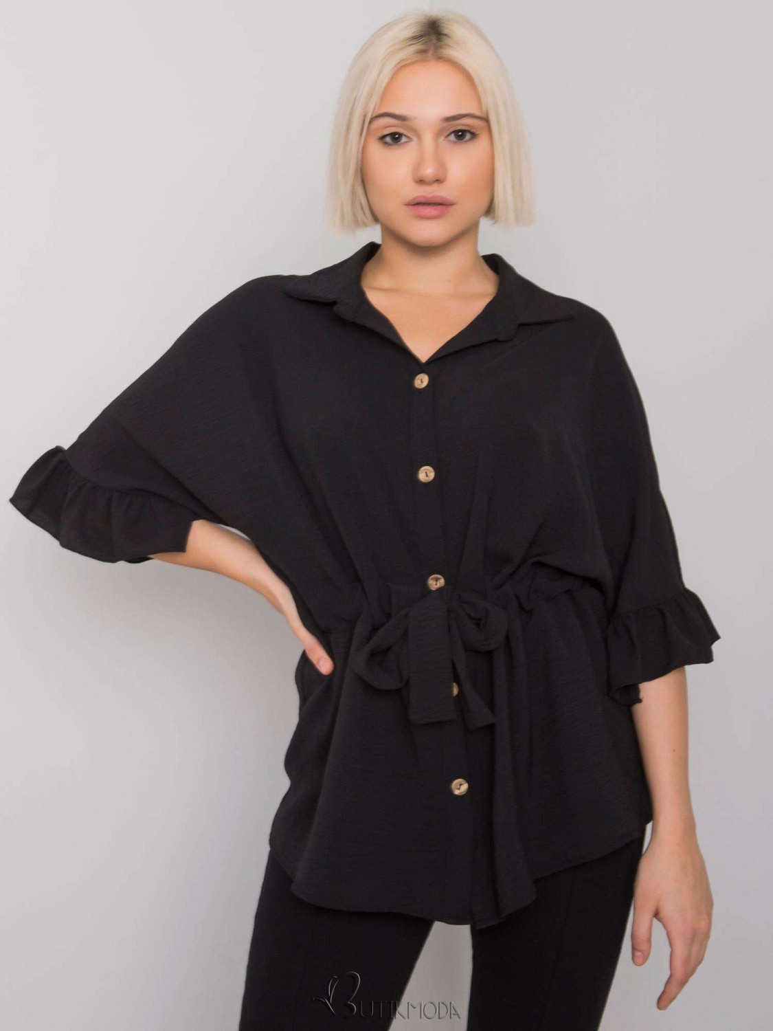 Elegant Black Blouse with Ruffles