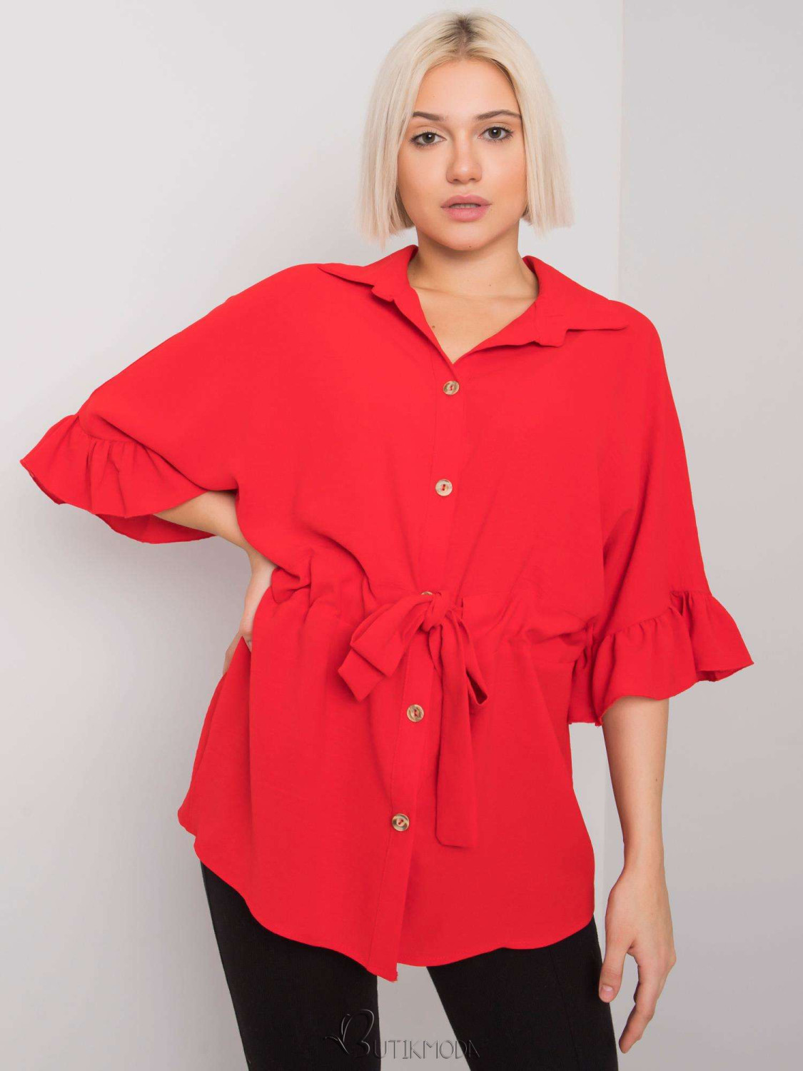 Stylish Red Blouse with Ruffles