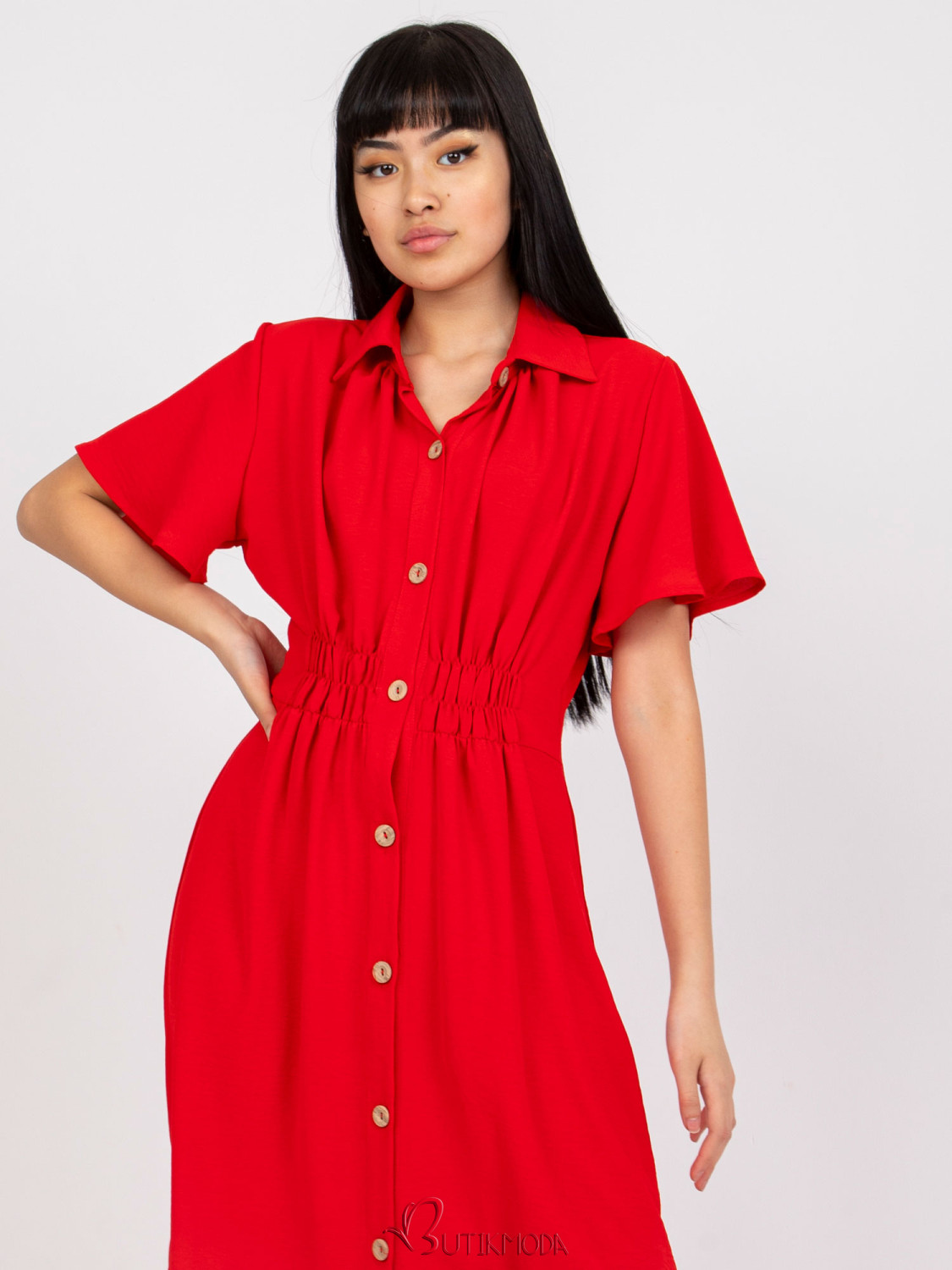 Elegant Red Shirt Dress