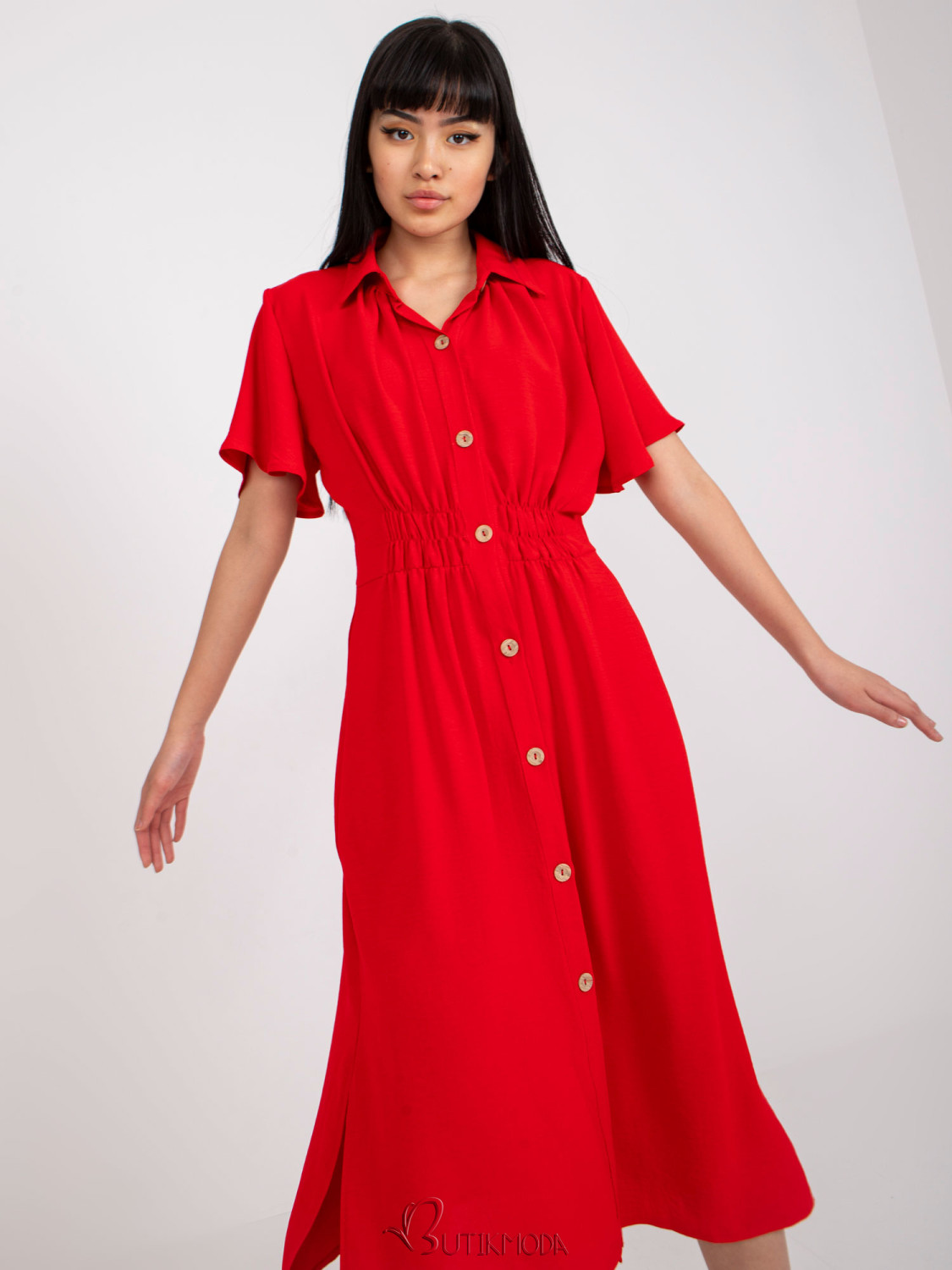 Elegant Red Shirt Dress