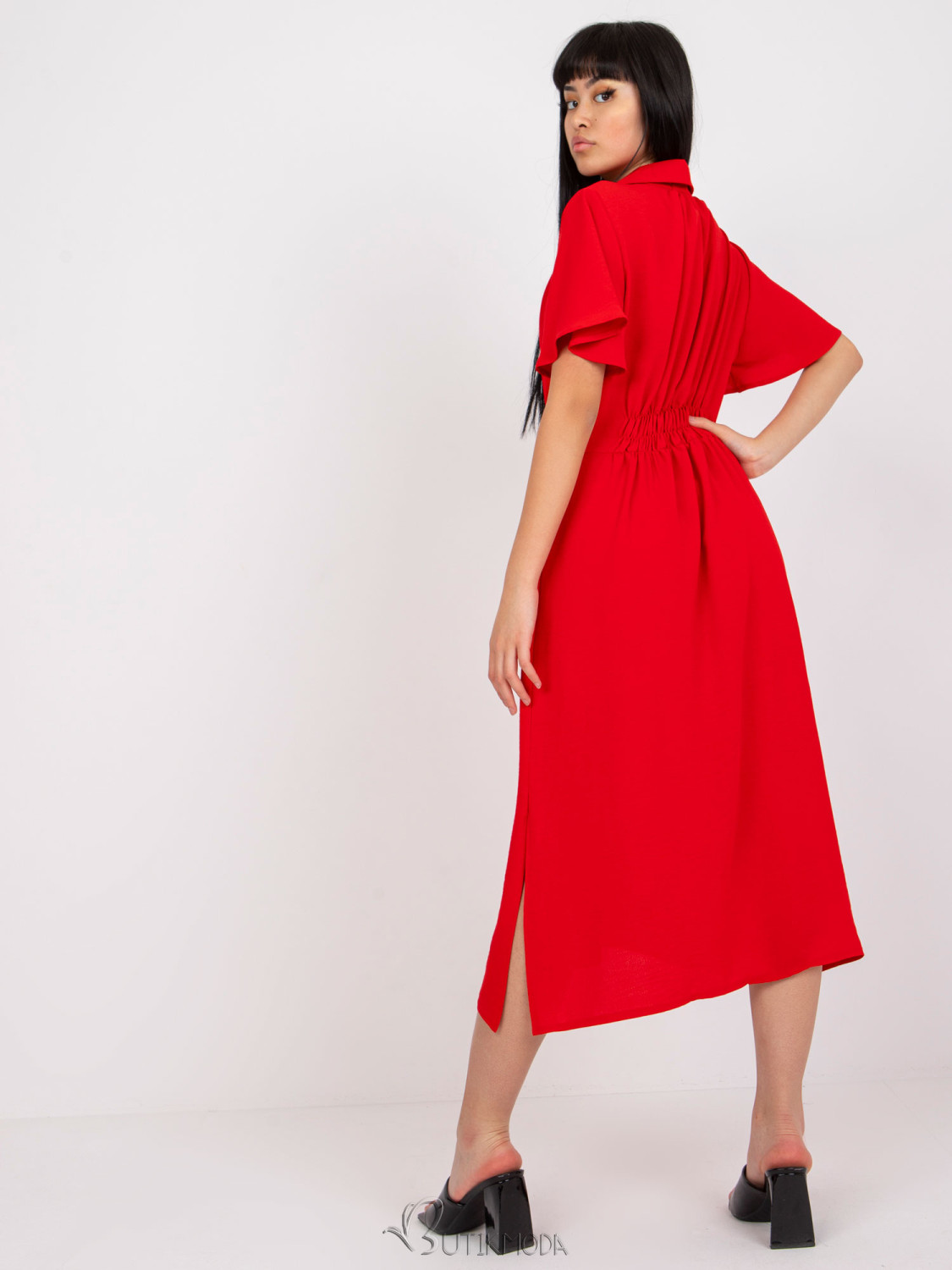 Elegant Red Shirt Dress