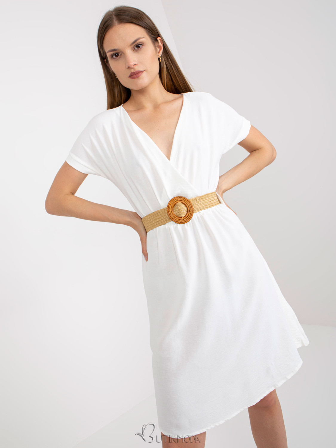 White Summer Dress with Short Sleeves