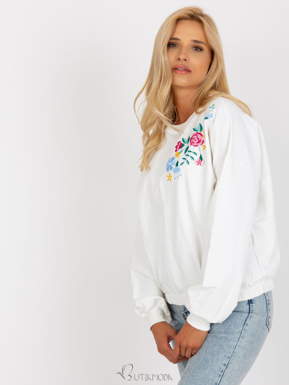 White Hoodie Without Hood with Embroidery RUE PARIS