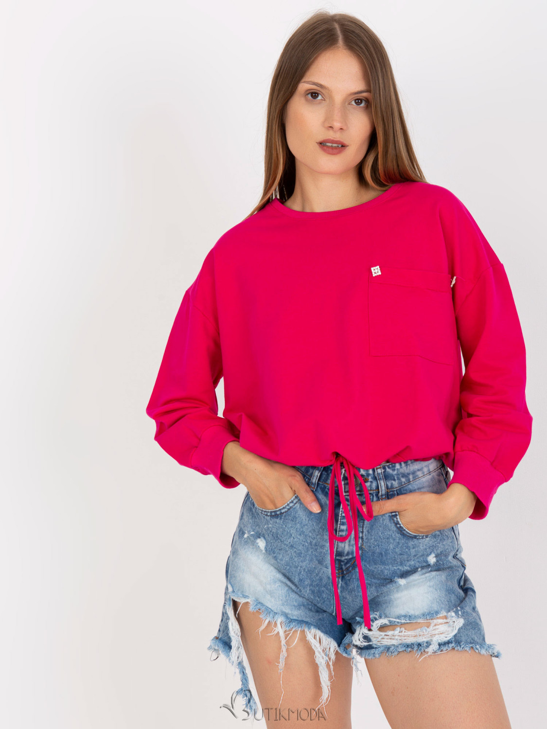 Fuchsia Hoodless Sweatshirt with Elastic RUE PARIS