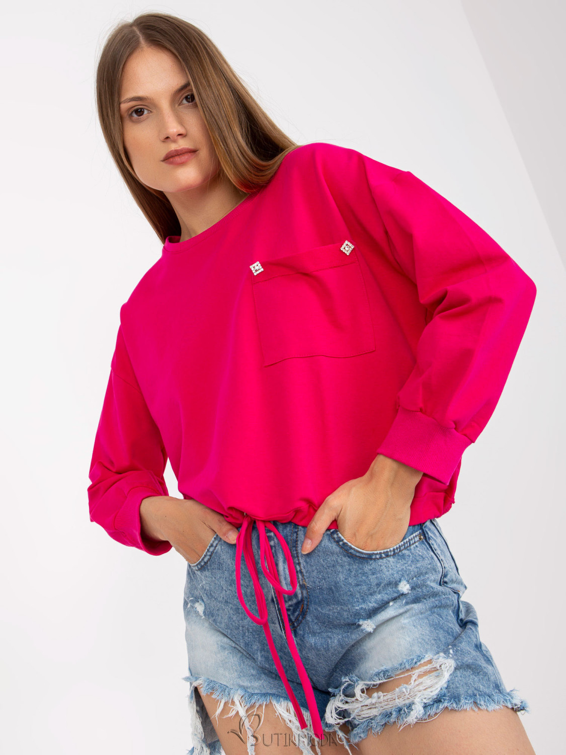 Fuchsia Hoodless Sweatshirt with Elastic RUE PARIS