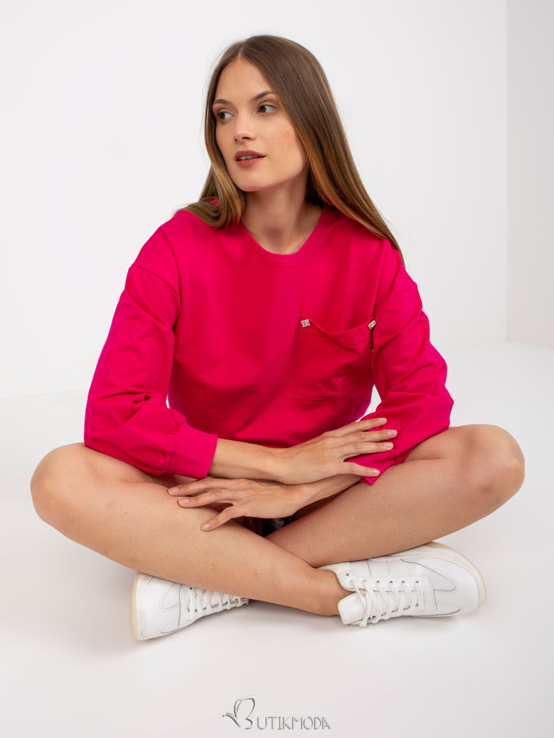 Fuchsia Hoodless Sweatshirt with Elastic RUE PARIS