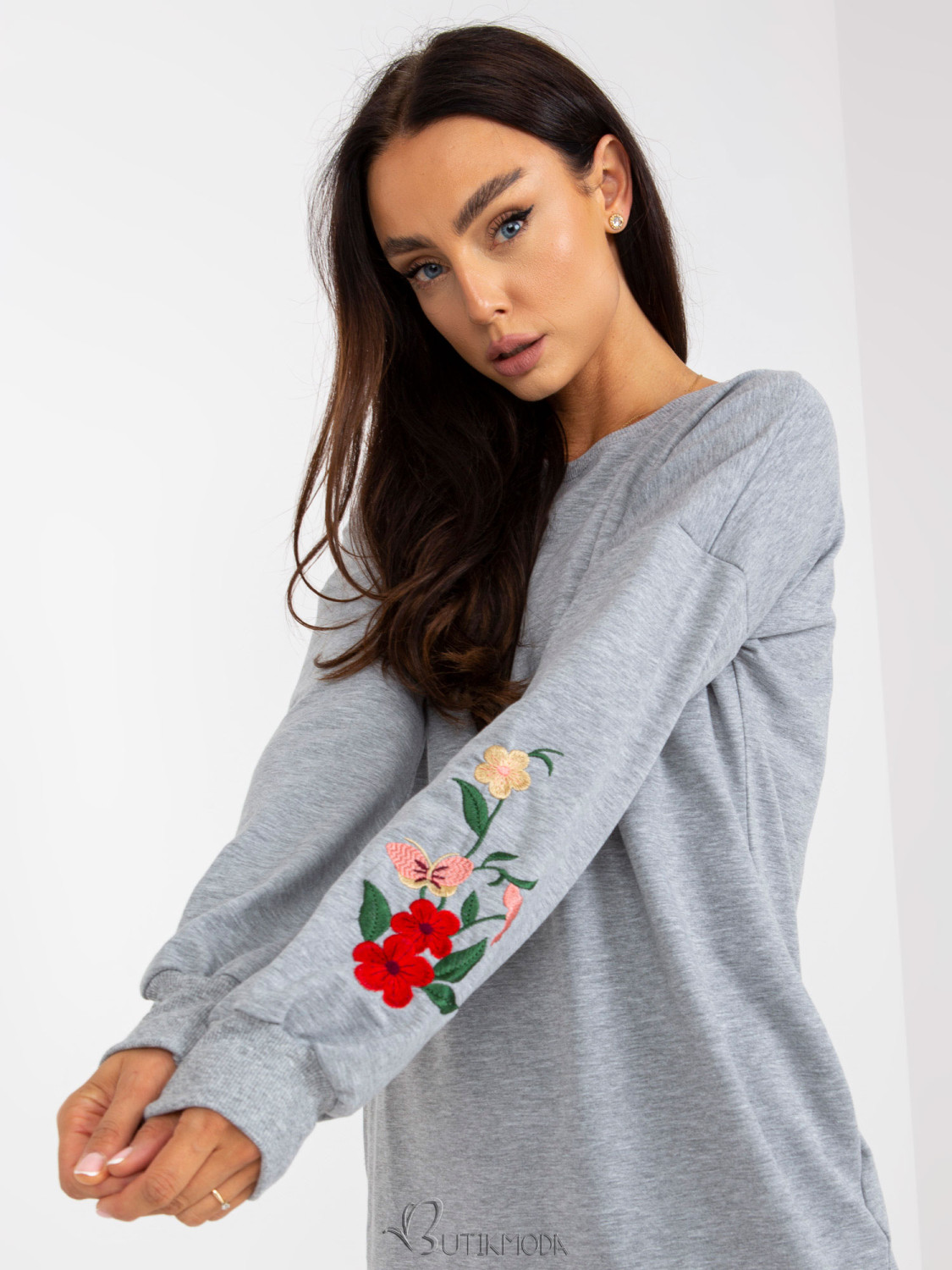 Gray Sweat Dress with Embroidery and Pockets RUE PARIS