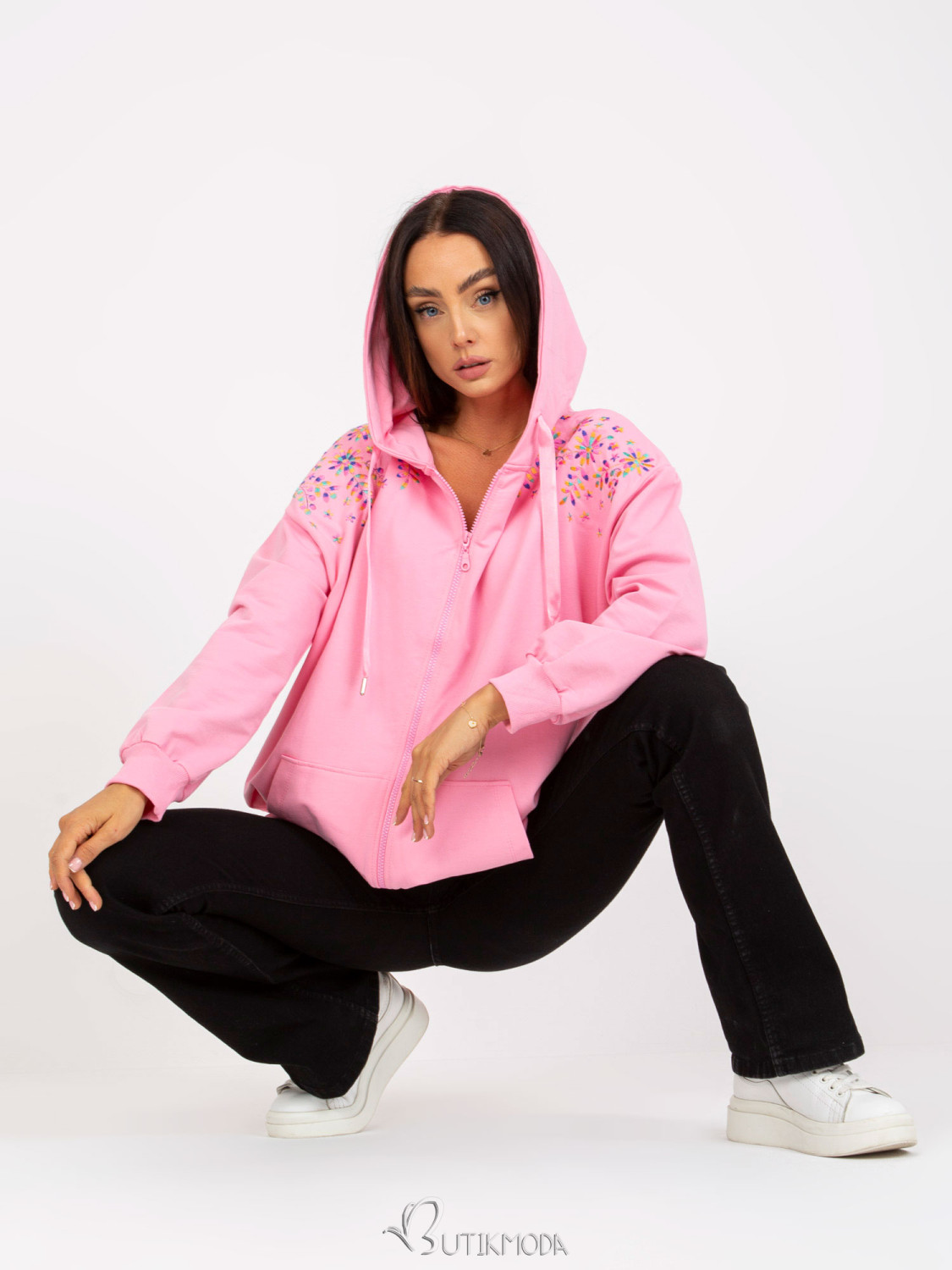 Pink Long Zip-Up Hoodie RUE PARIS