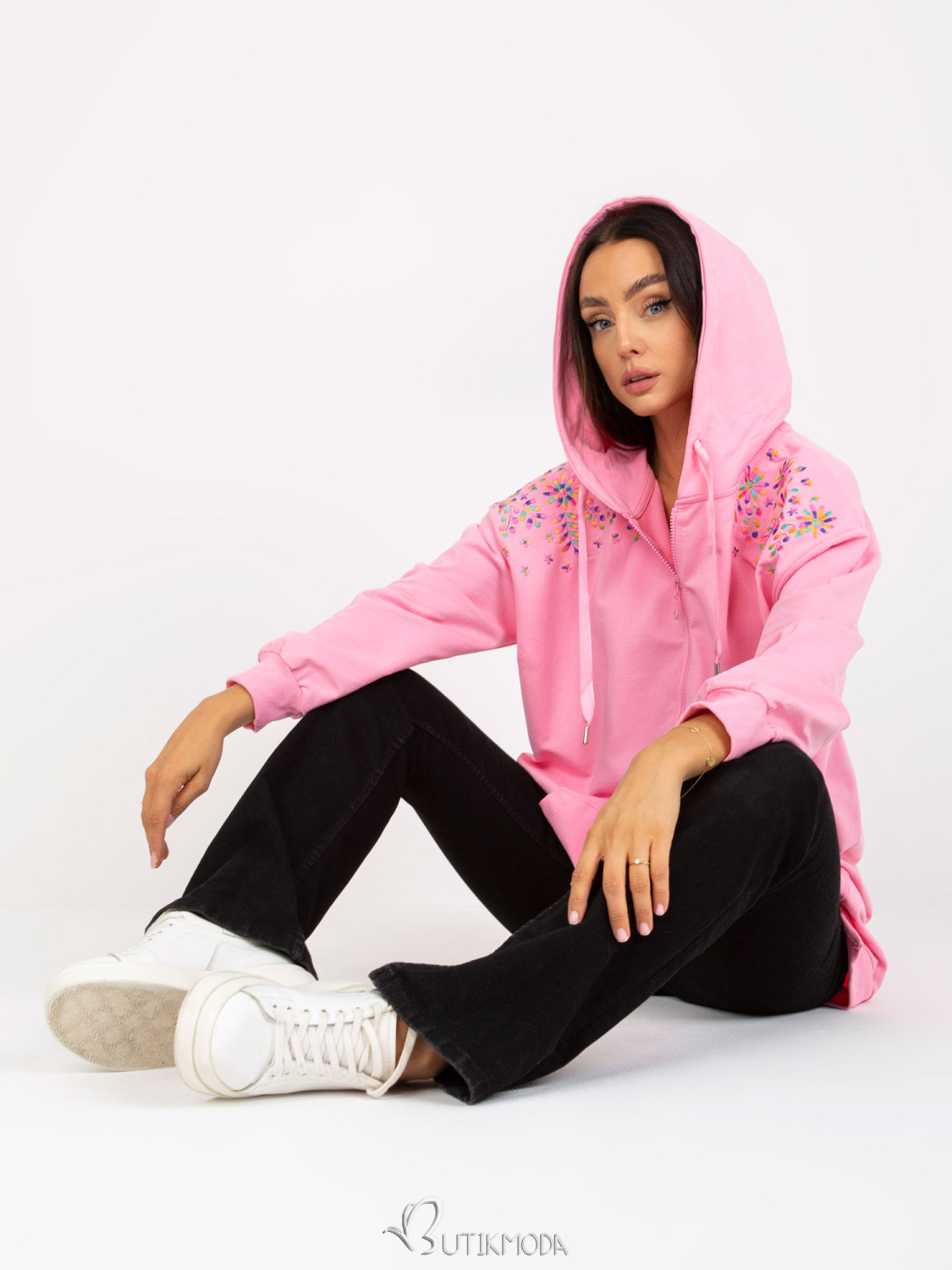 Pink Long Zip-Up Hoodie RUE PARIS