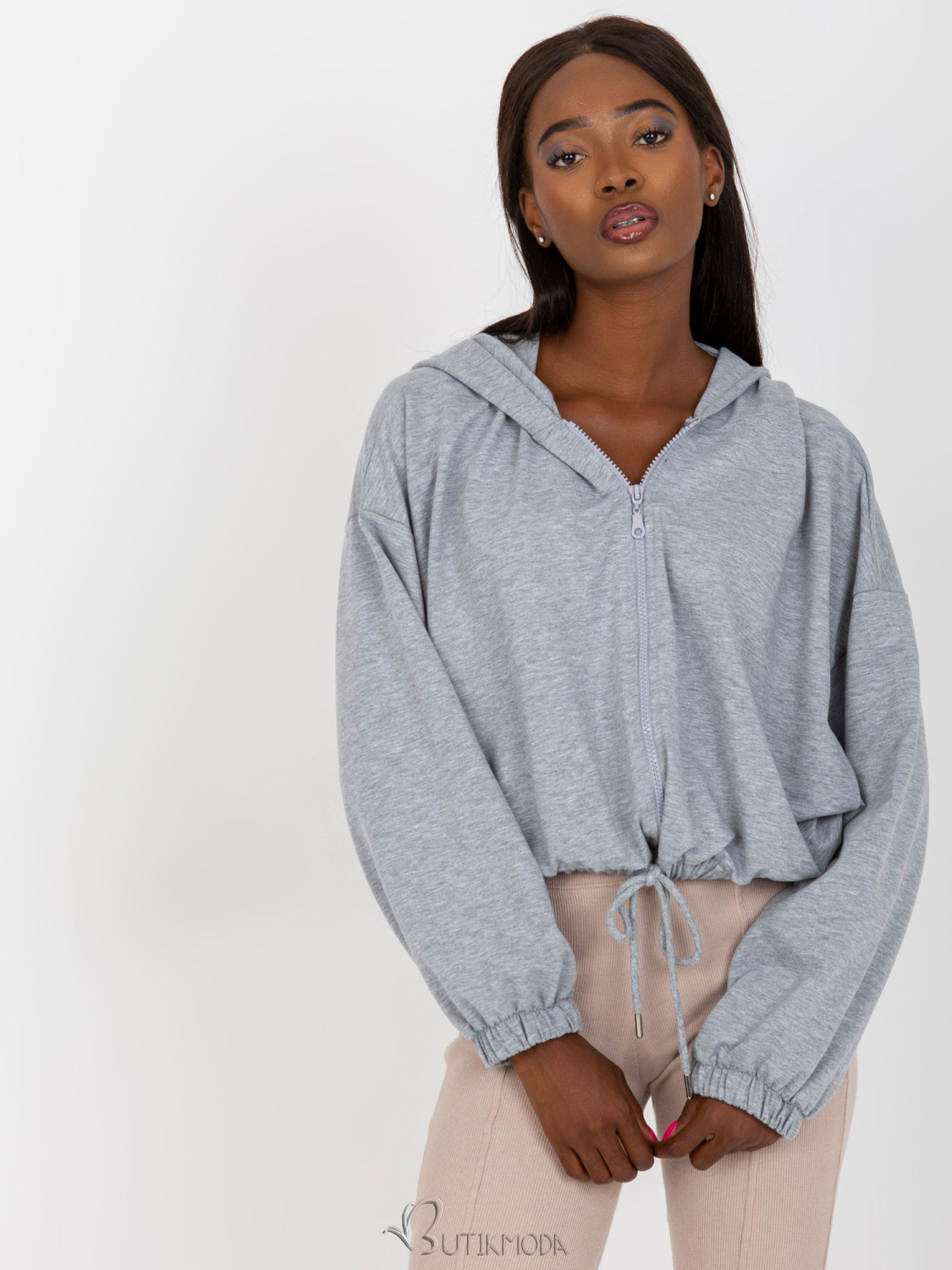 Gray Melange Short Hoodie RUE PARIS