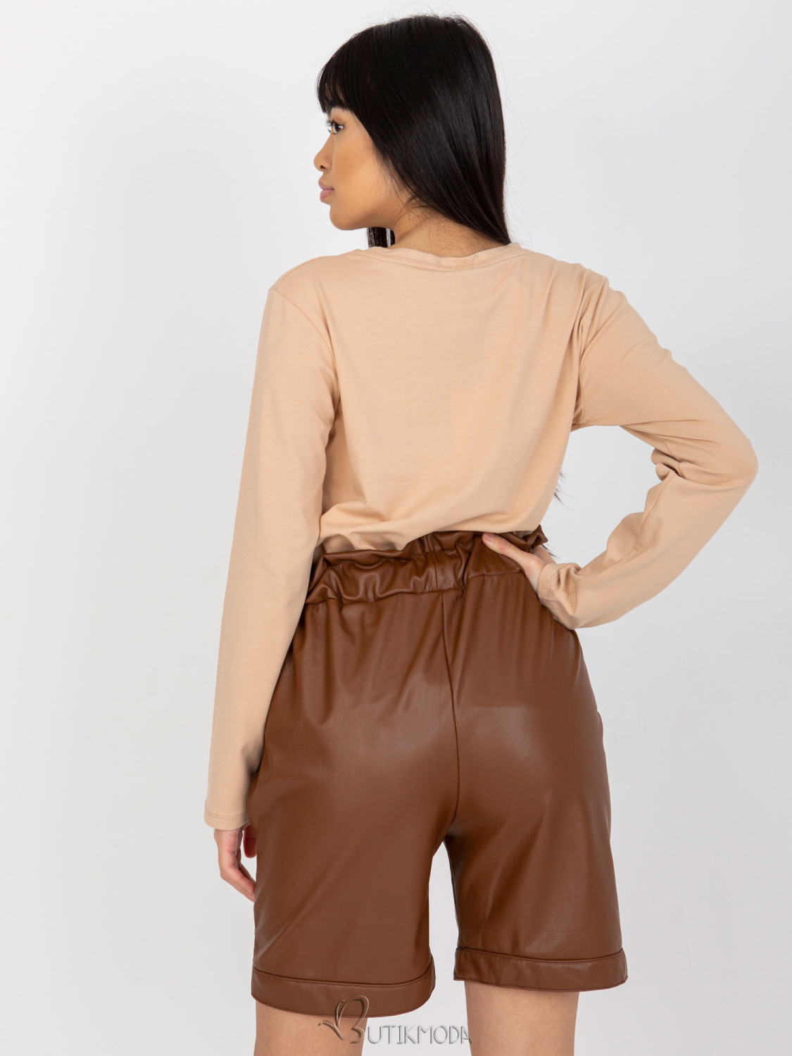 Brown Insulated Faux Leather Shorts