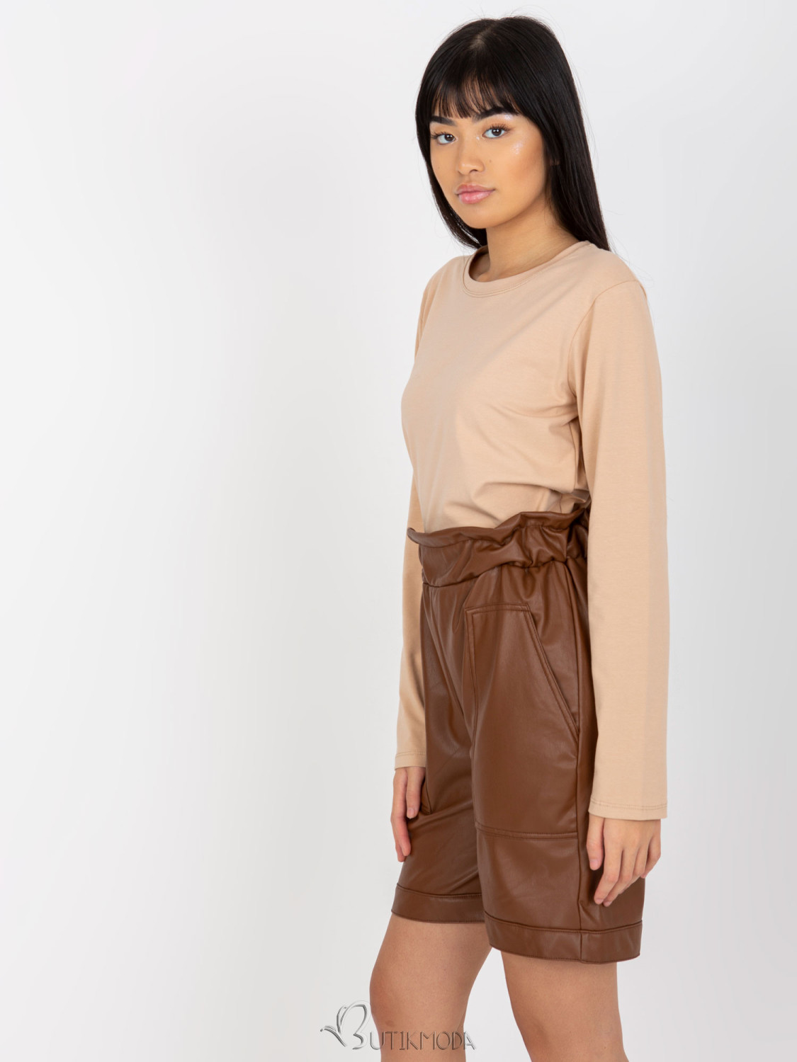 Brown Insulated Faux Leather Shorts