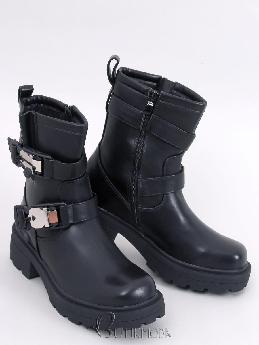 Black boots with buckles on a thick sole