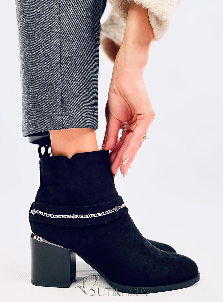 Black ankle boots with chain