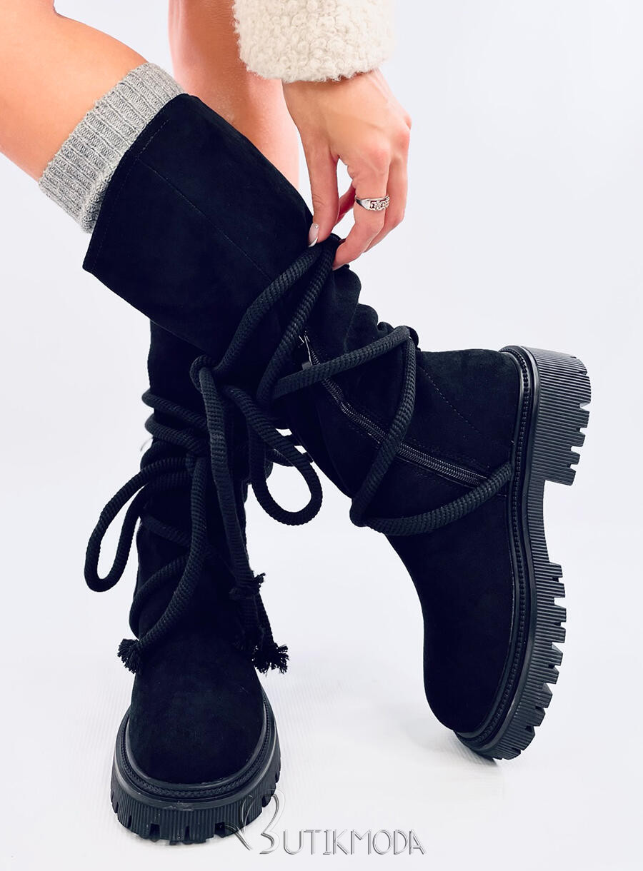 Black suede boots with laces