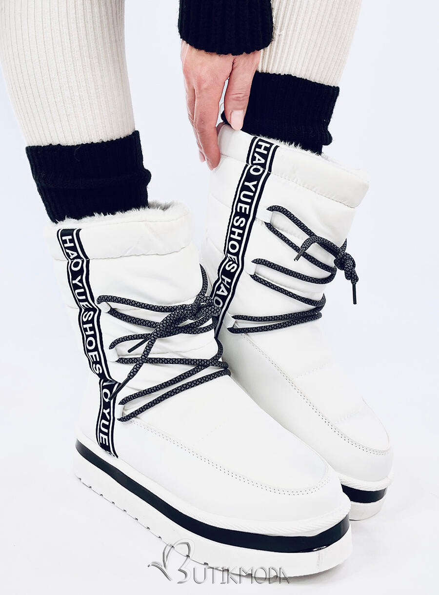 Winter snow boots with lacing polar white