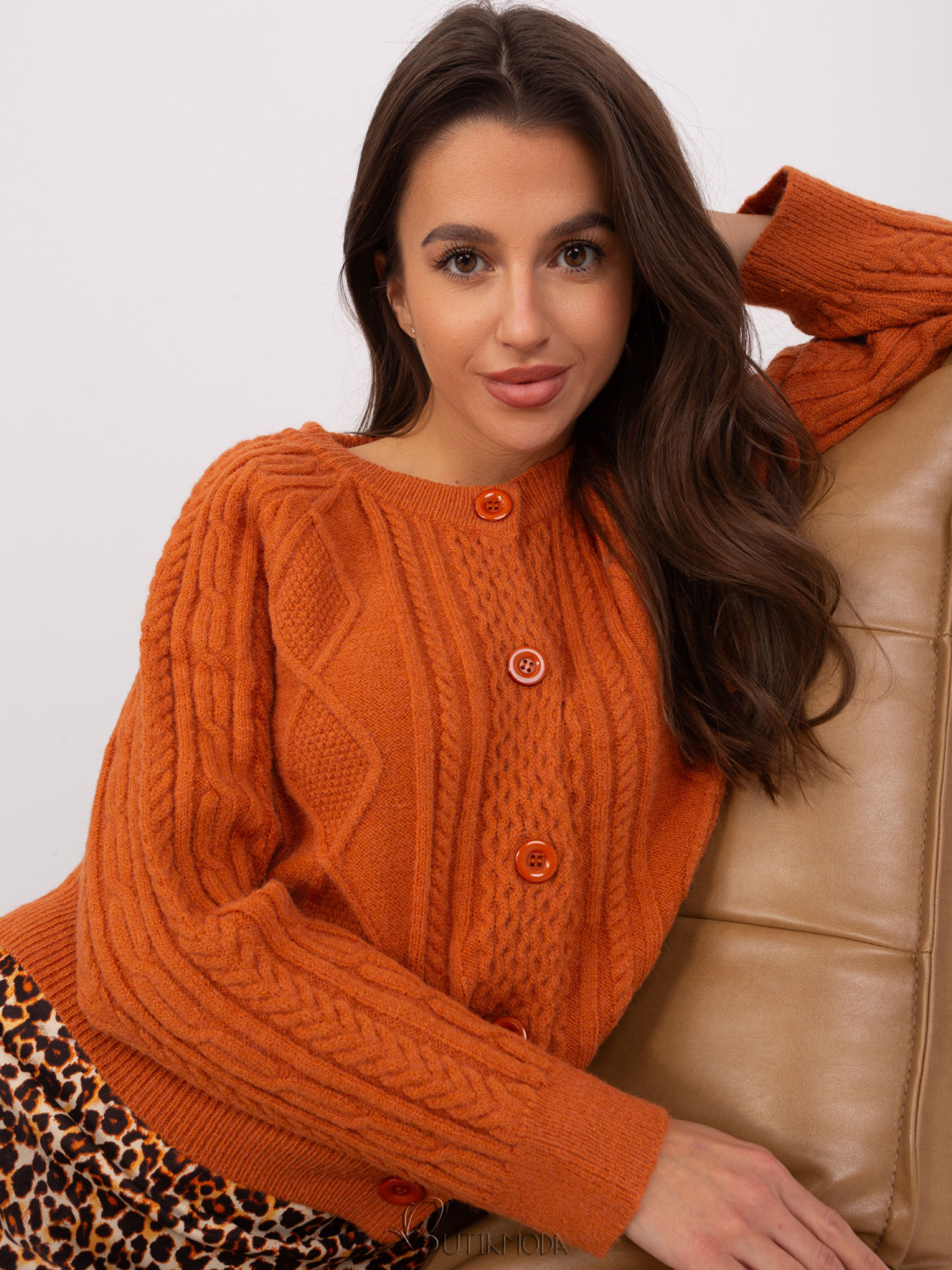 Dark Orange Knitted Cardigan