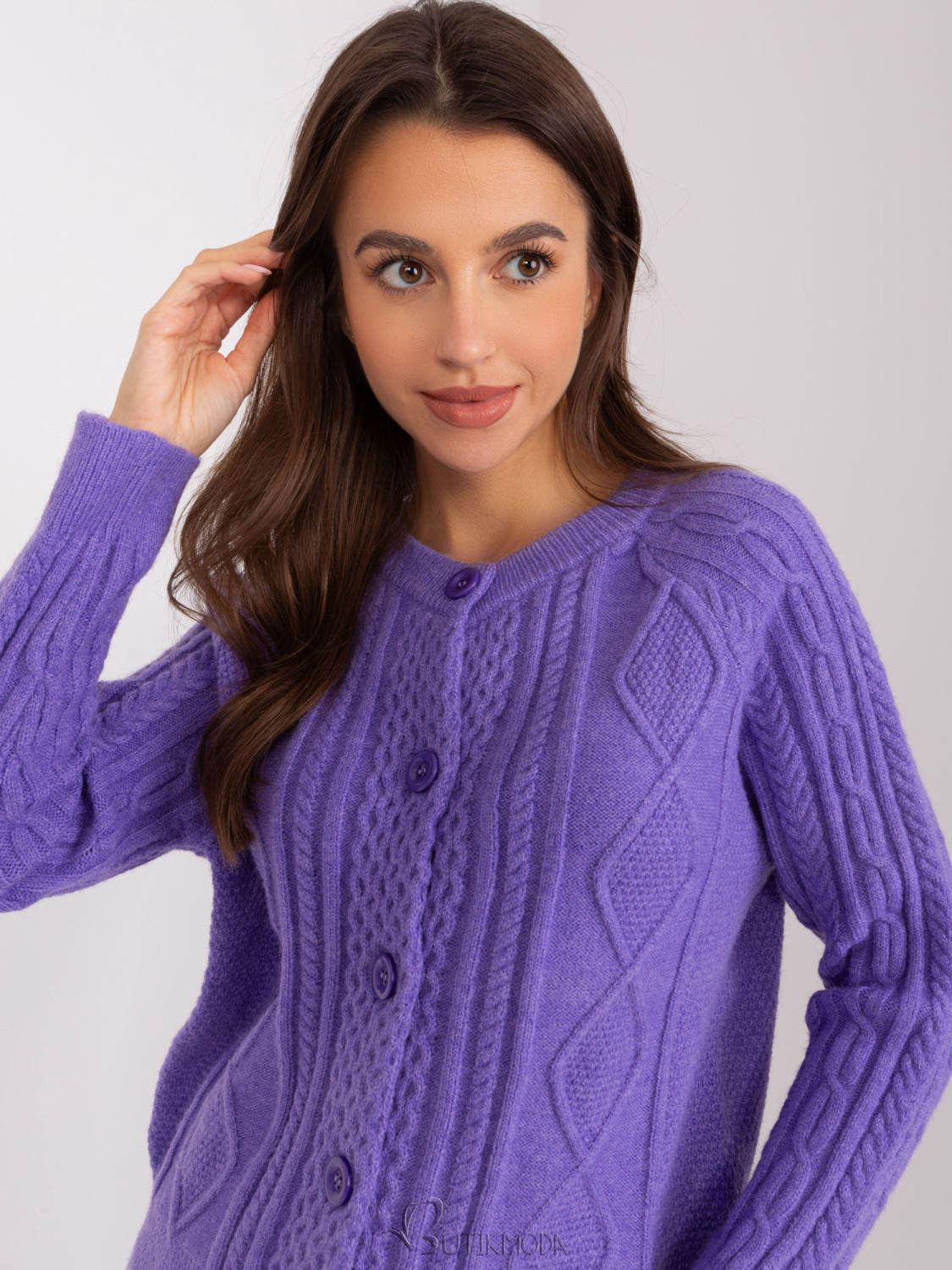 Purple Cardigan with Round Neckline