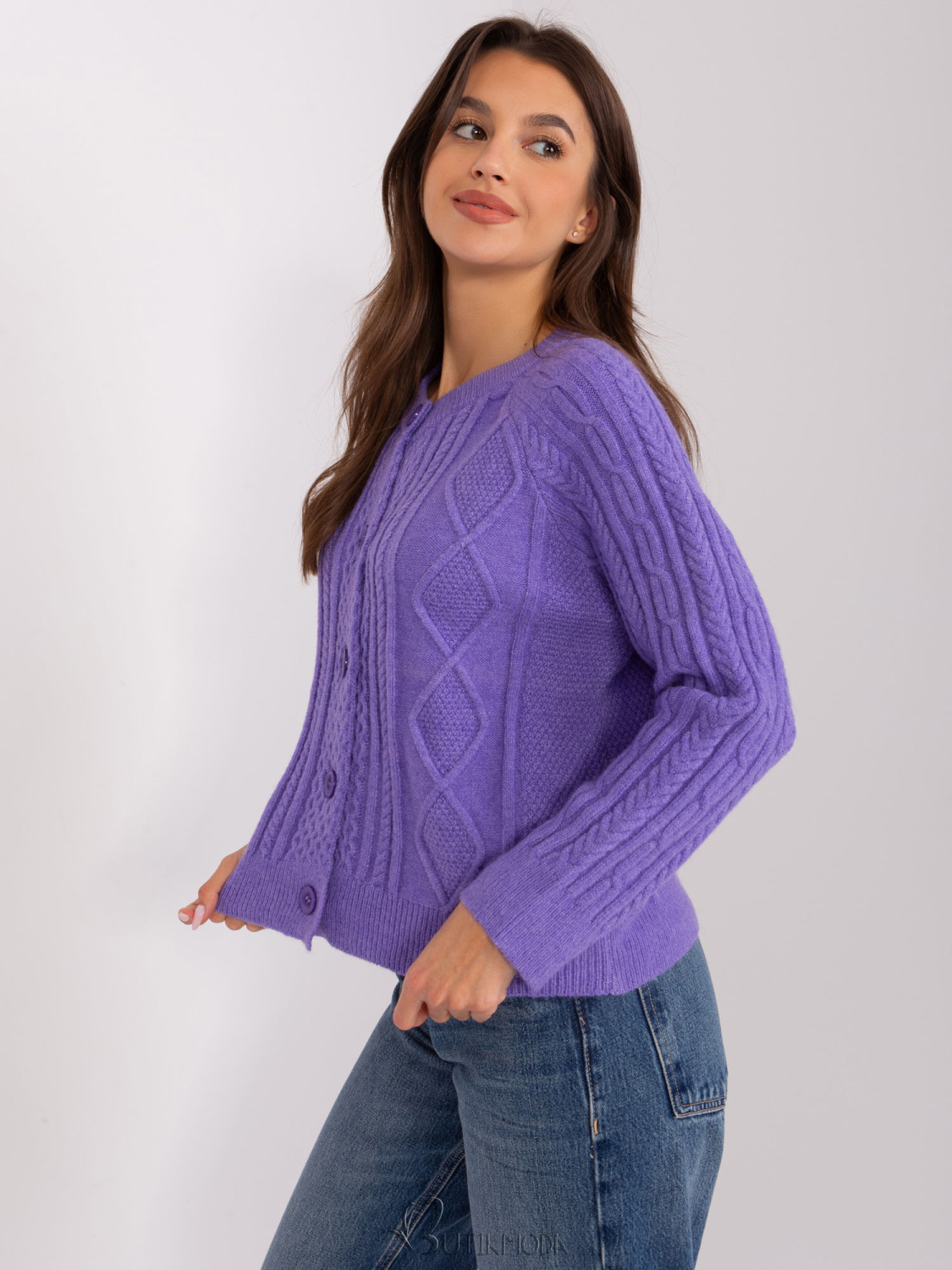 Purple Cardigan with Round Neckline