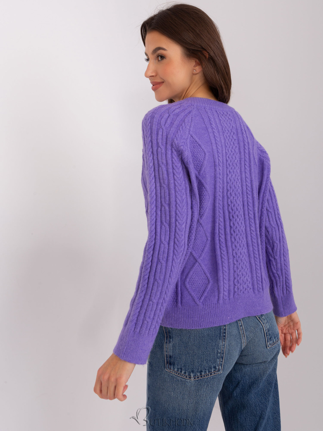 Purple Cardigan with Round Neckline