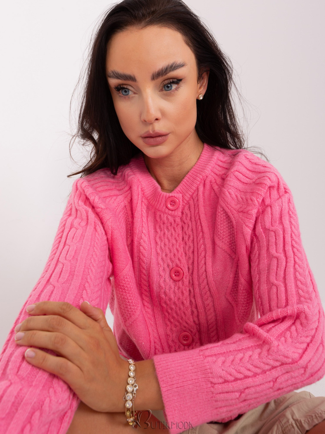 Pink Knitted Button Sweater