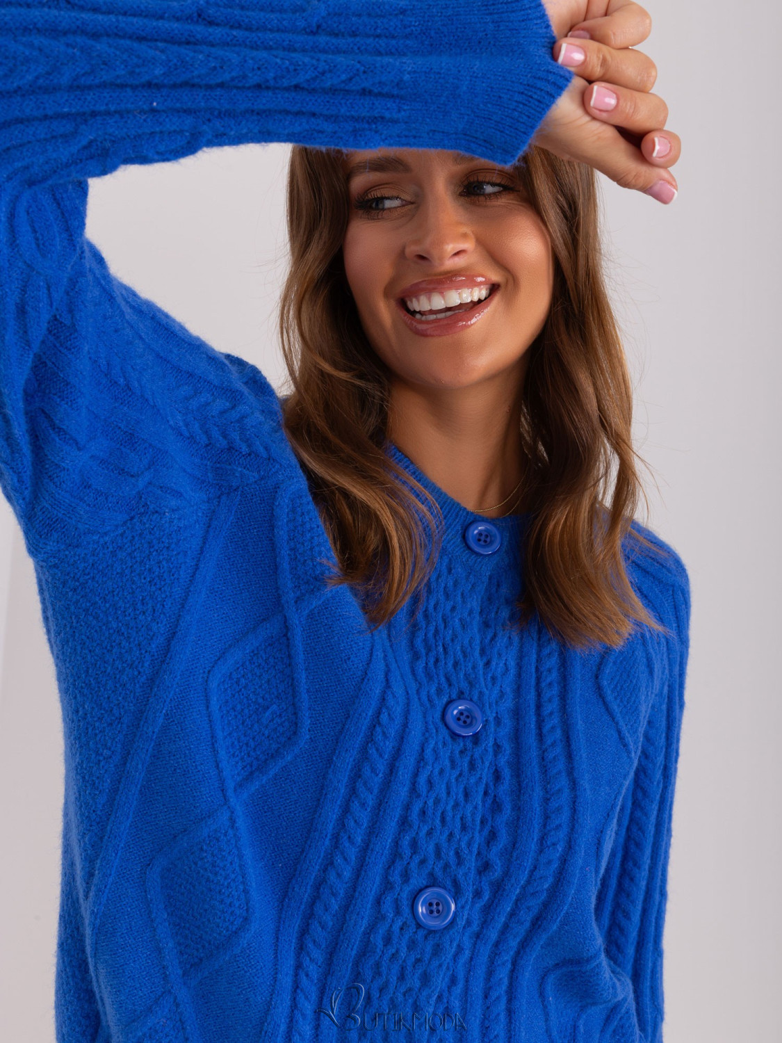 Cobalt Open-Front Sweater with Braids