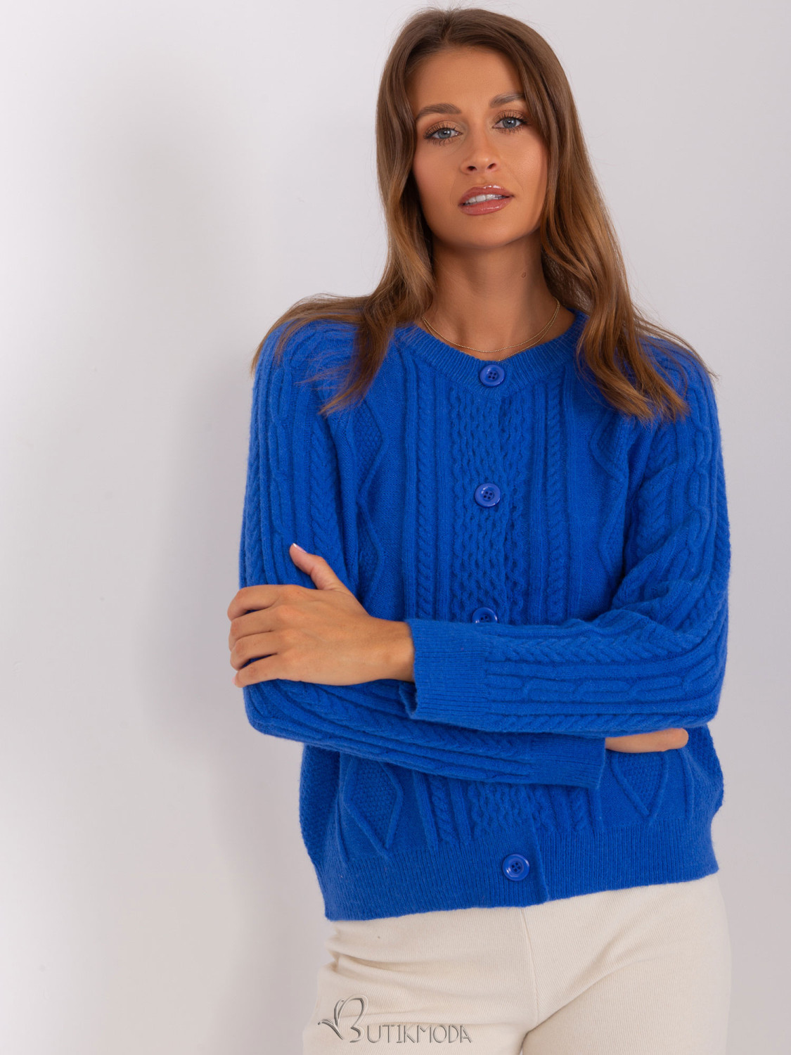 Cobalt Open-Front Sweater with Braids