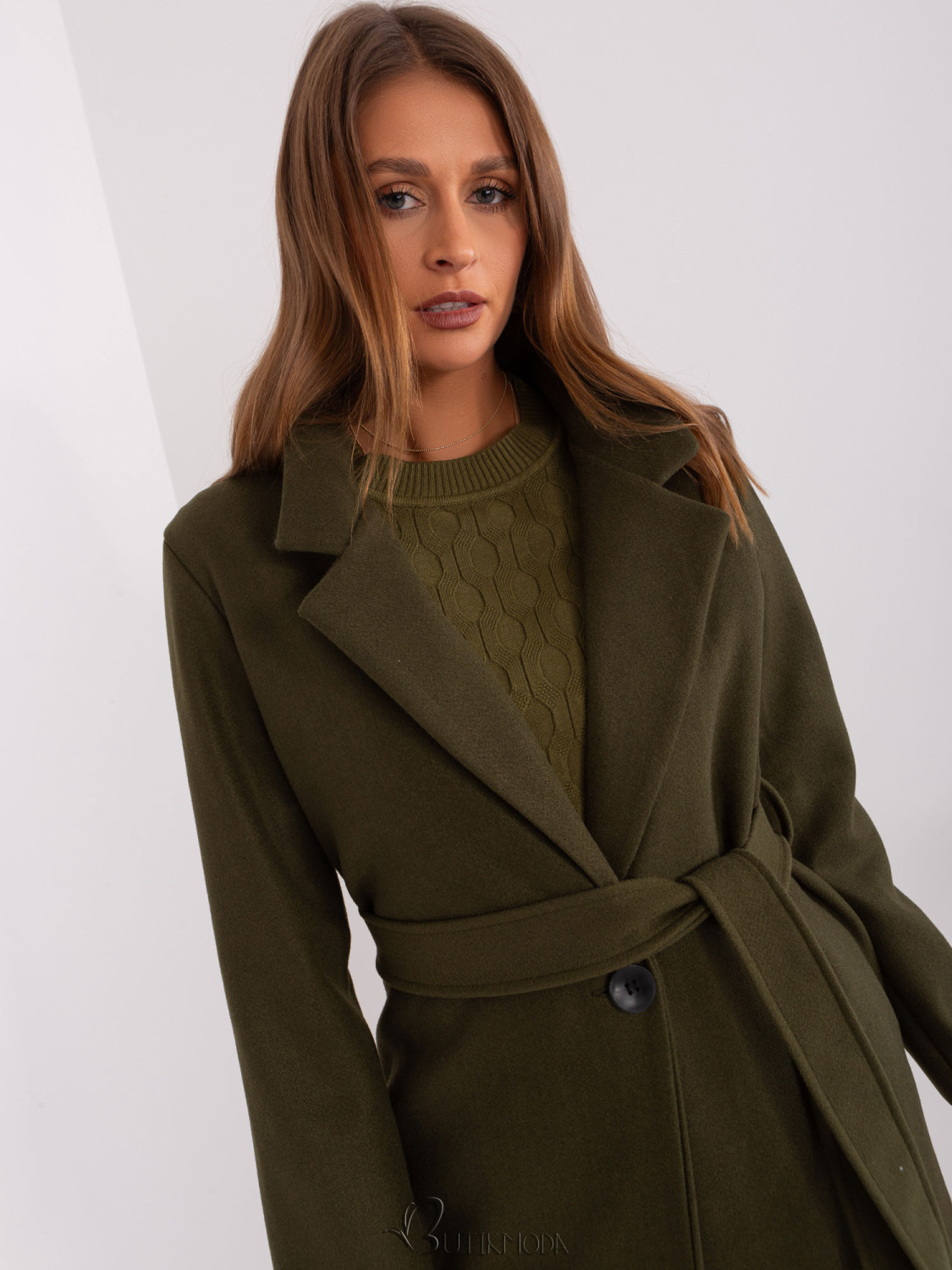 Khaki Long Coat with Belt OCH BELLA