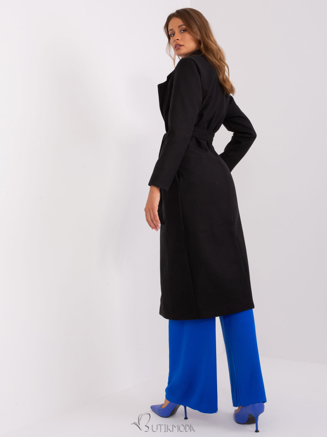 Black Transitional Coat with Tied Belt OCH BELLA