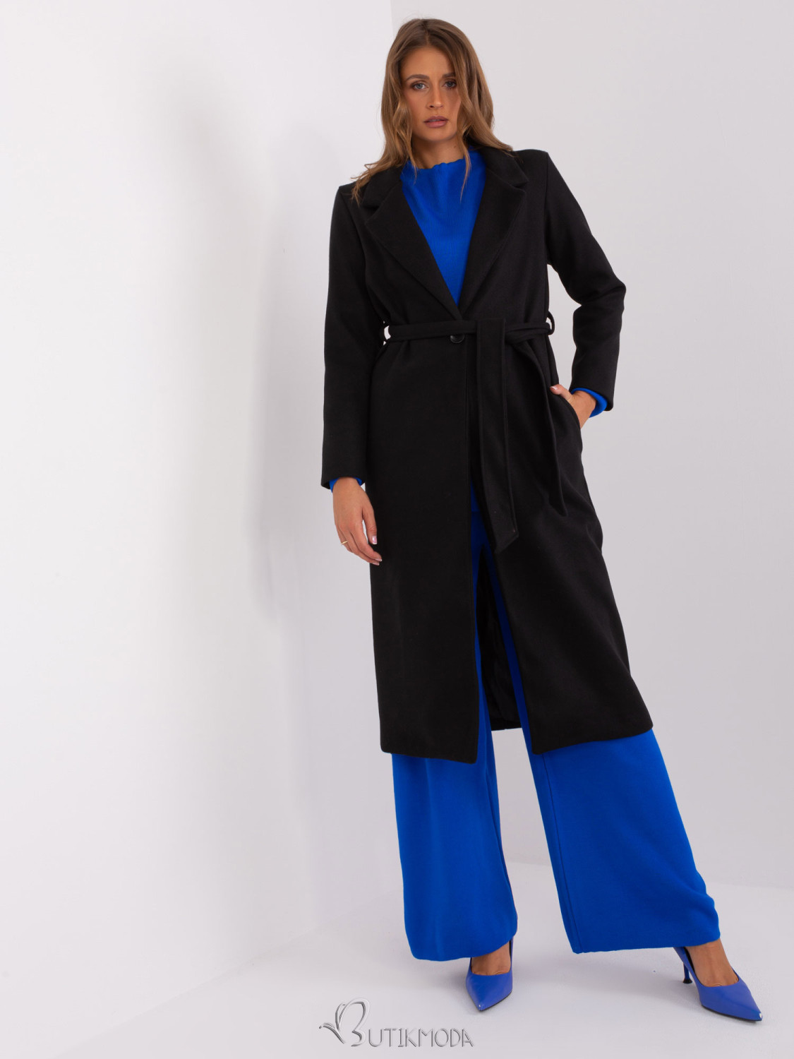 Black Transitional Coat with Tied Belt OCH BELLA