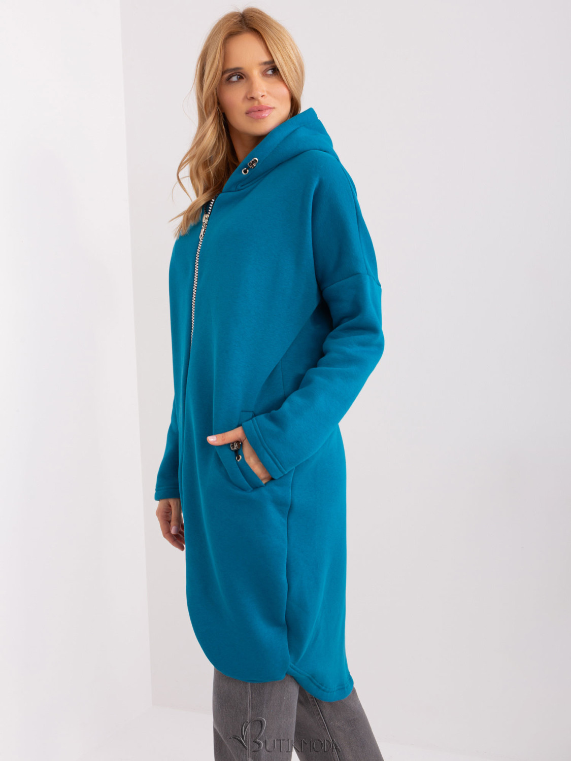 Long Blue Hoodie with Pockets Tina RUE PARIS