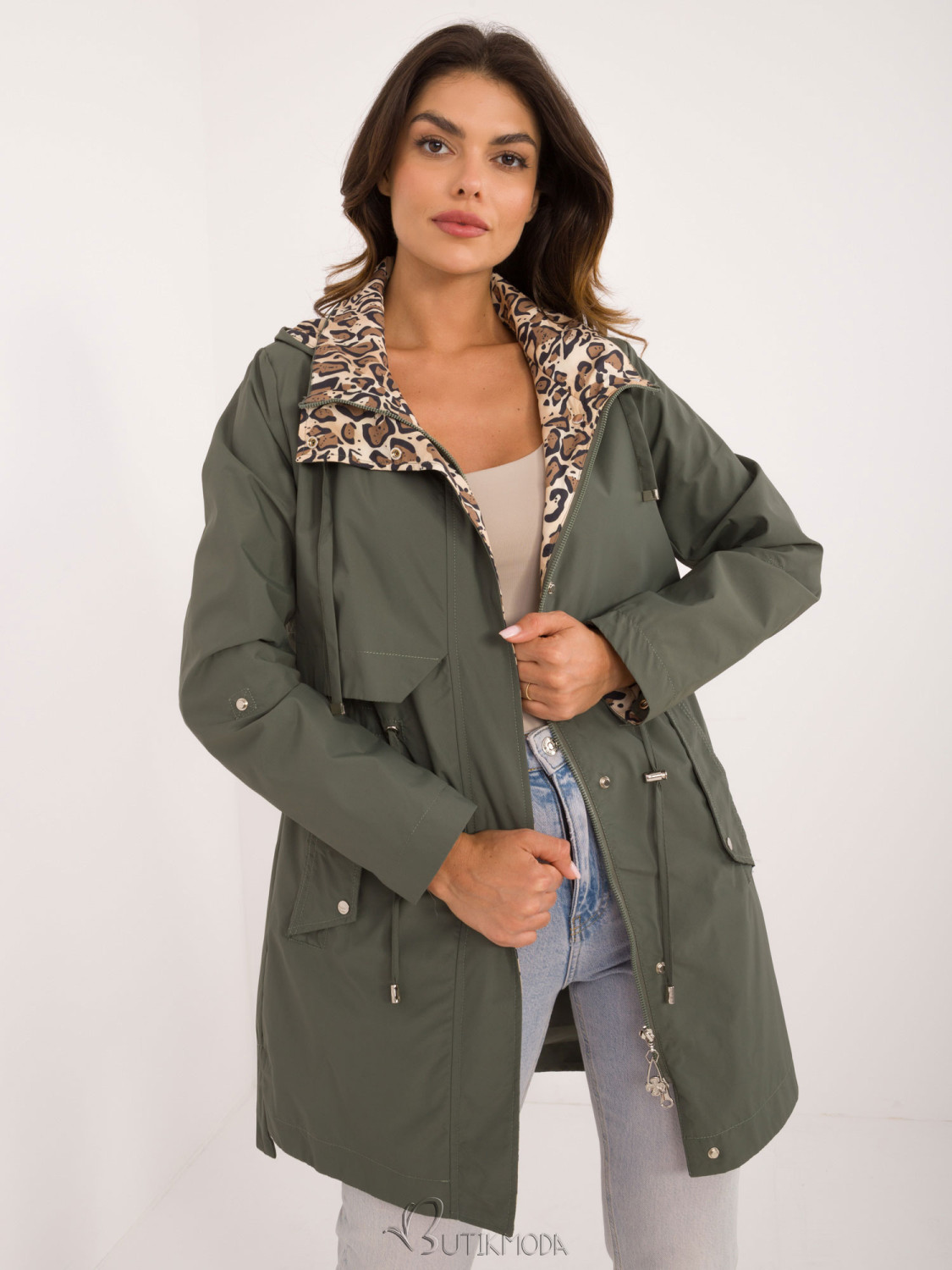 Women's Transitional Jacket with Hood in Khaki