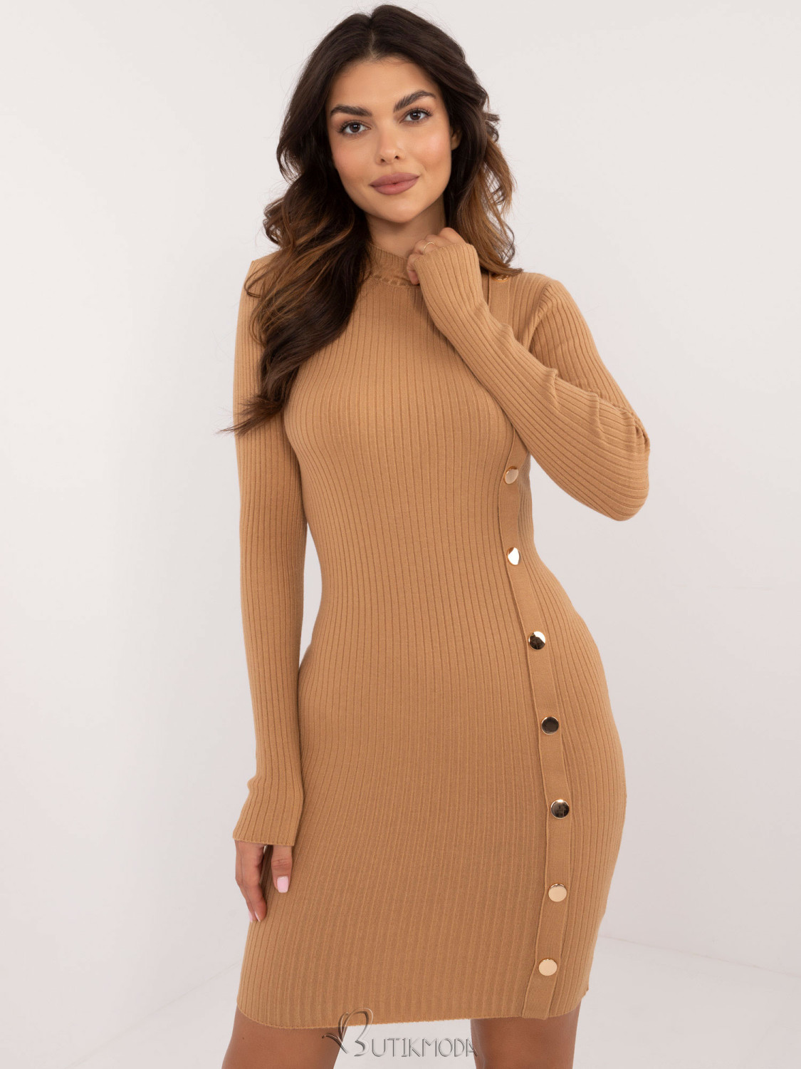 Elegant Brown Dress with Long Sleeves