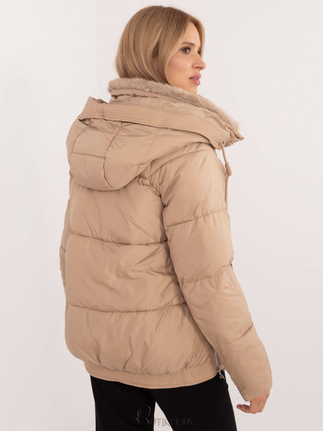 Stylish Winter Jacket with Hood in Camel Color