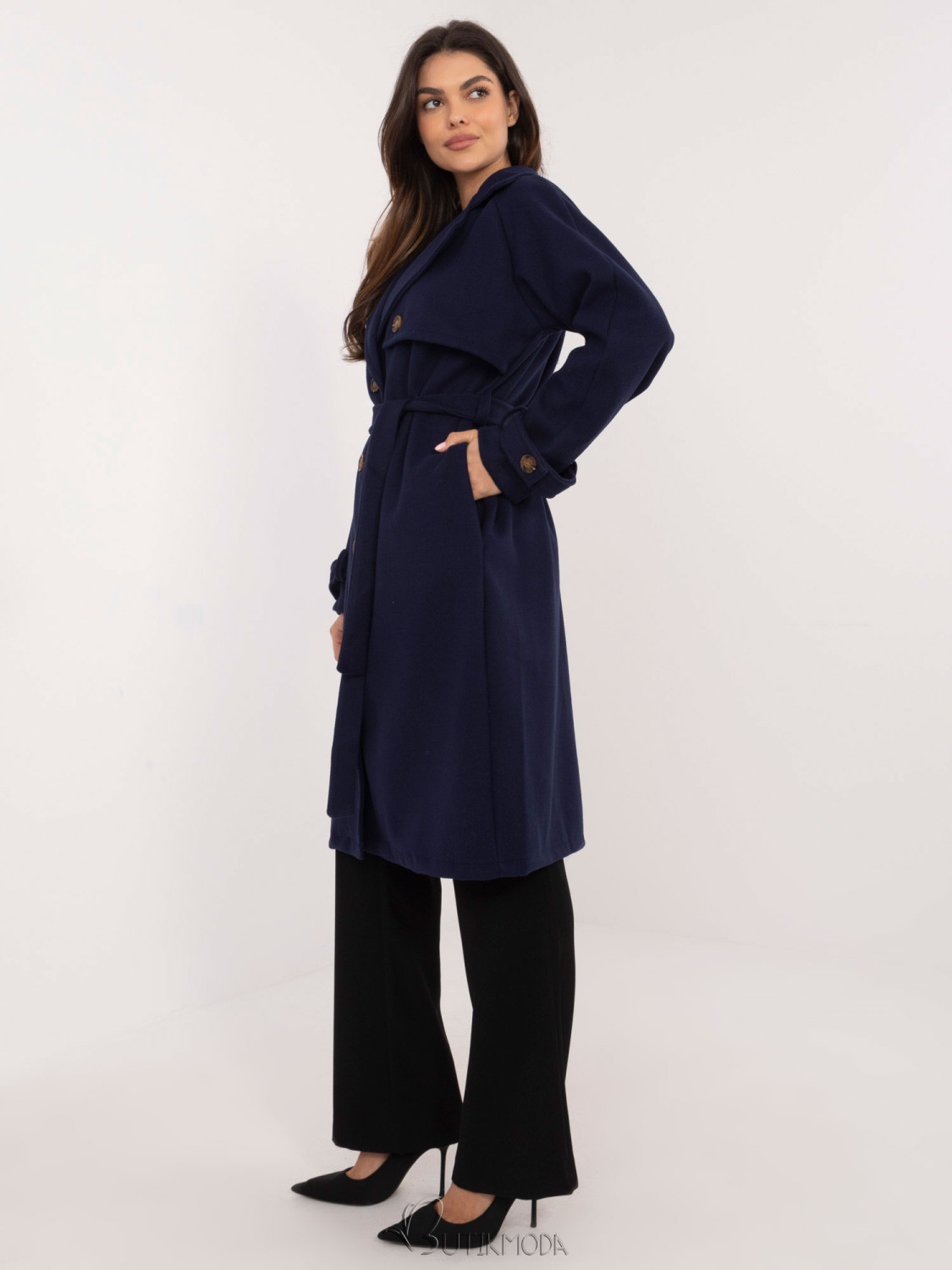 Elegant Transitional Coat in Navy Blue