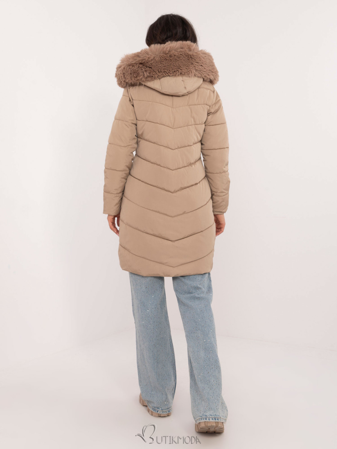 Beige Winter Jacket with Detachable Hood