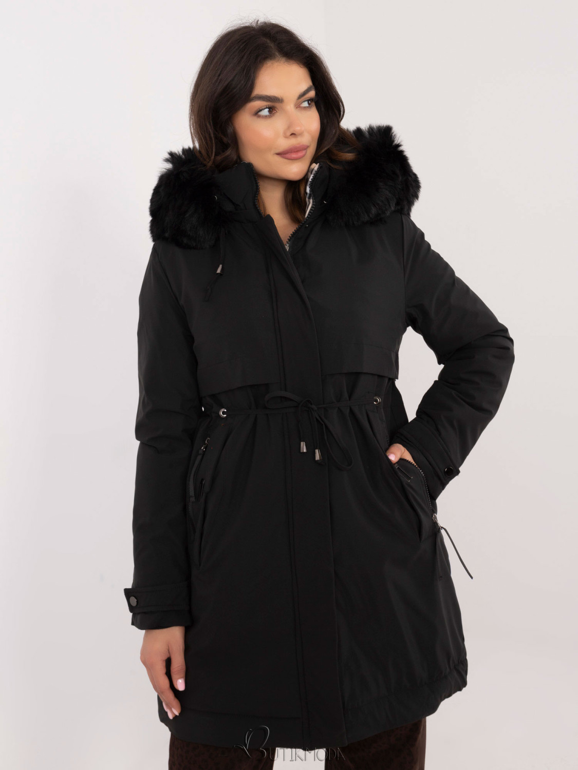 Women's Black Winter Jacket with Hood