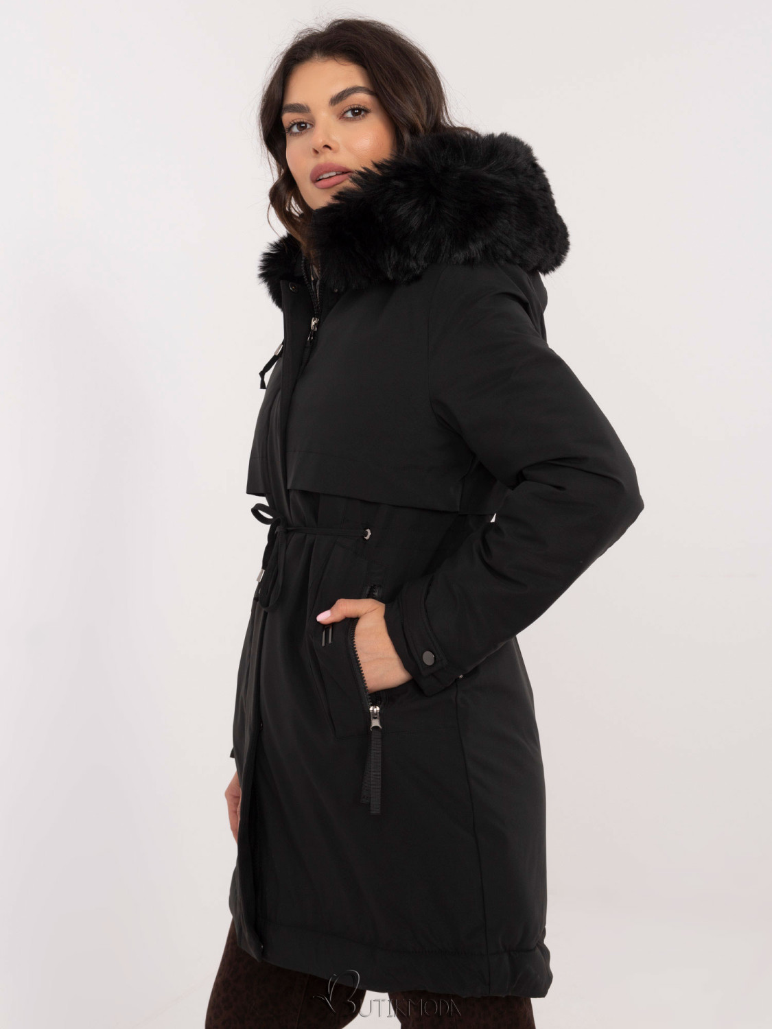 Women's Black Winter Jacket with Hood