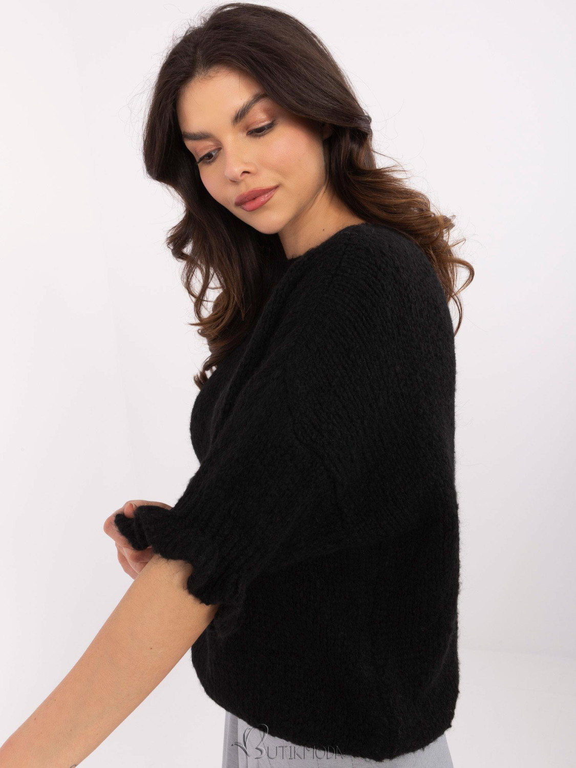 Elegant Black Sweater with 3/4 Sleeves