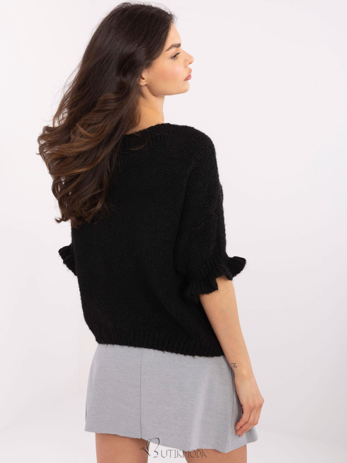 Elegant Black Sweater with 3/4 Sleeves