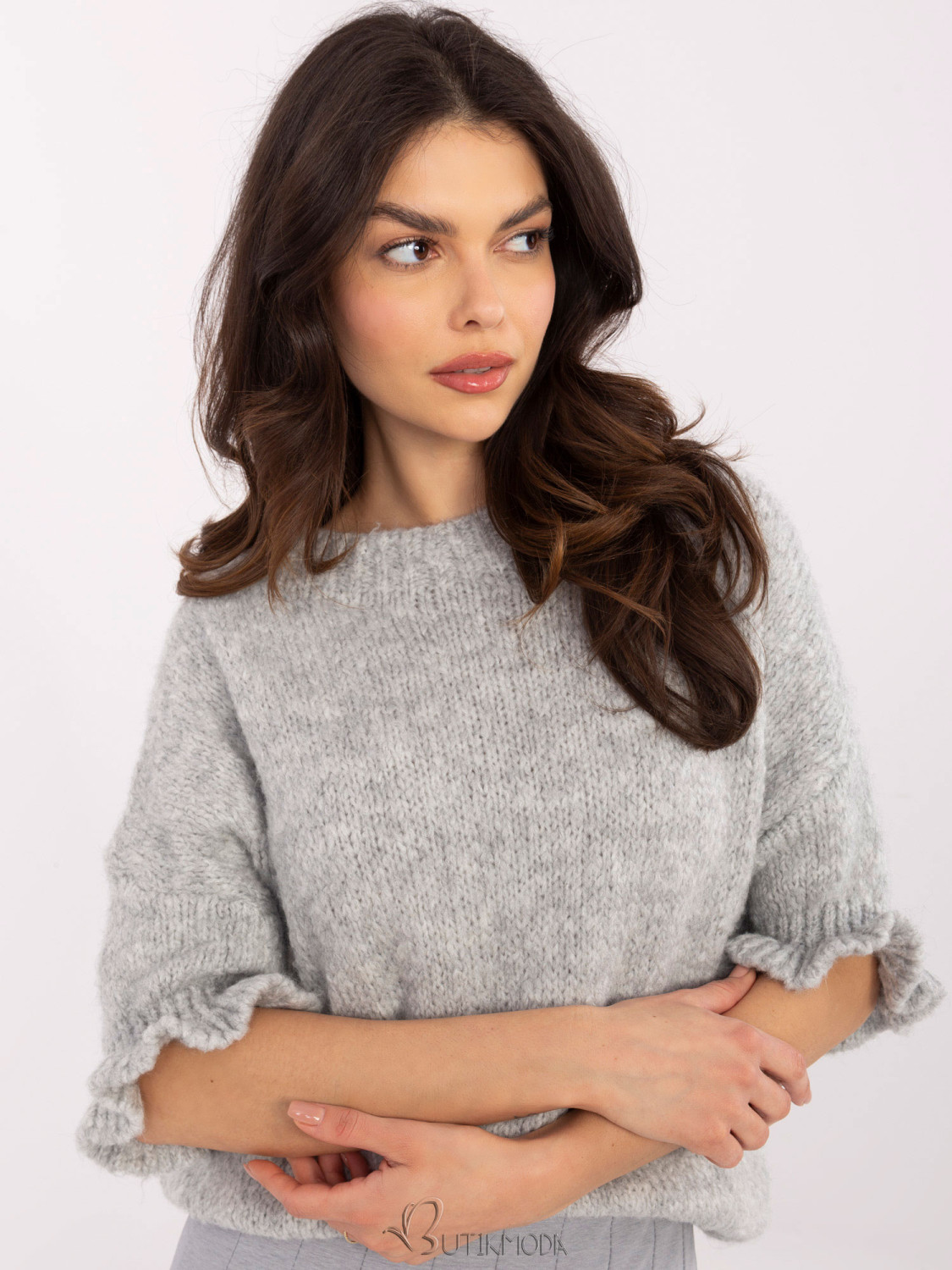 Gray Sweater with 3/4 Sleeves