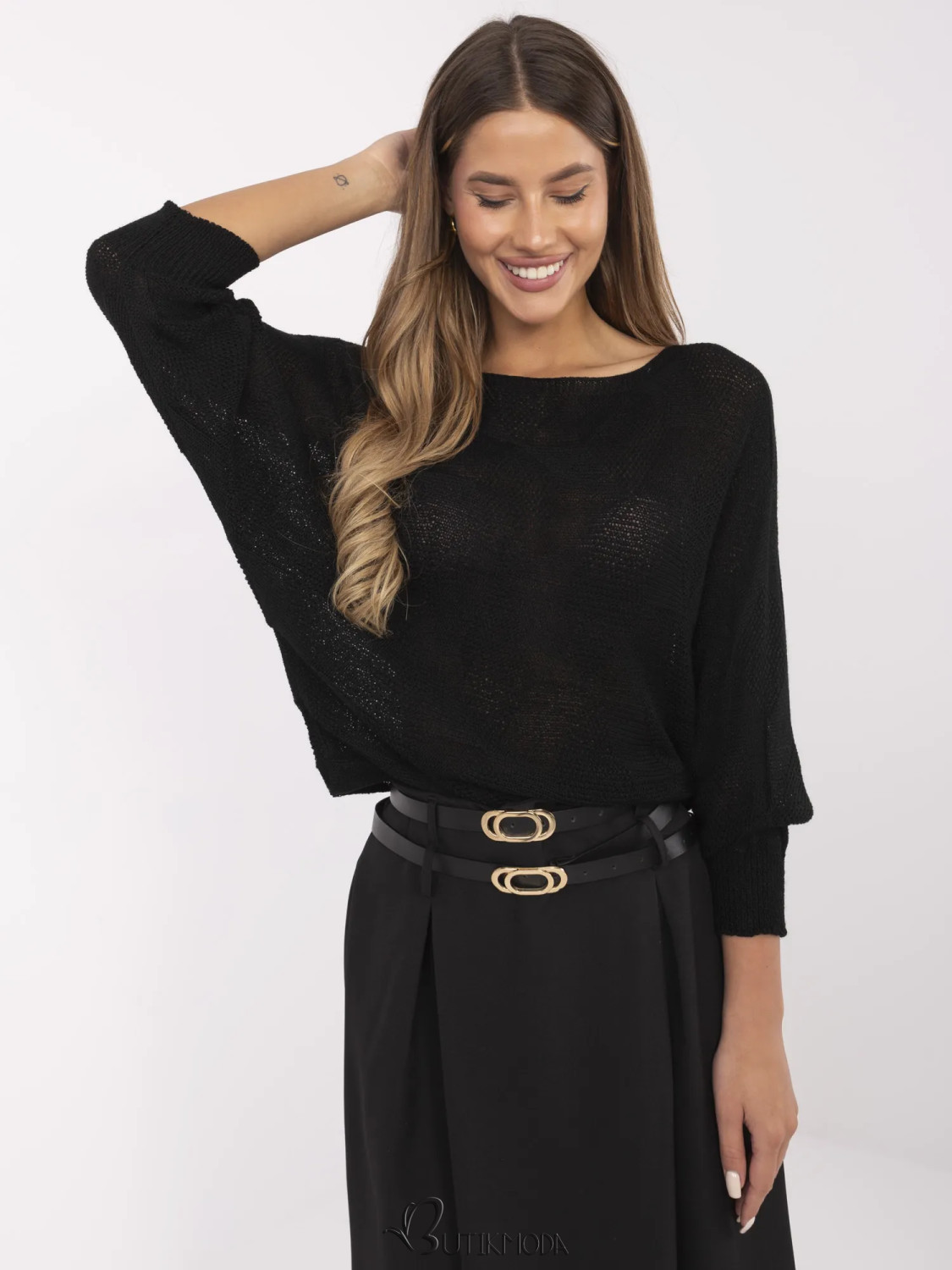 Elegant Black Sweater with Geometric Pattern