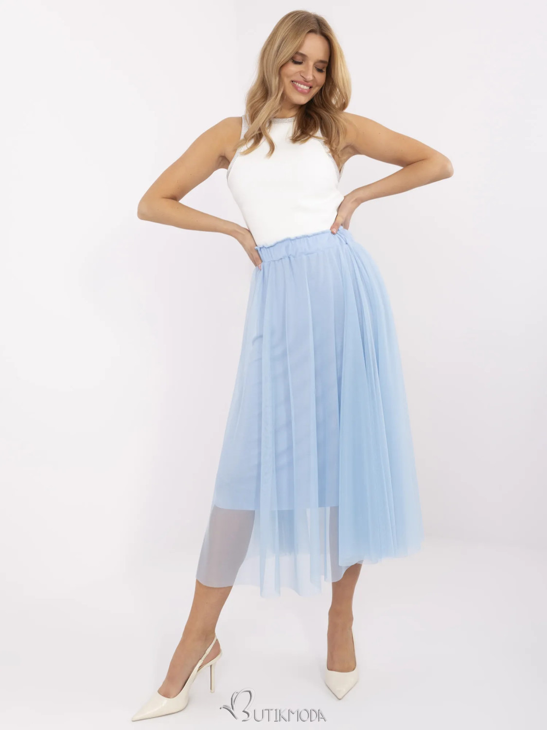 Light Blue Midi Tulle Skirt