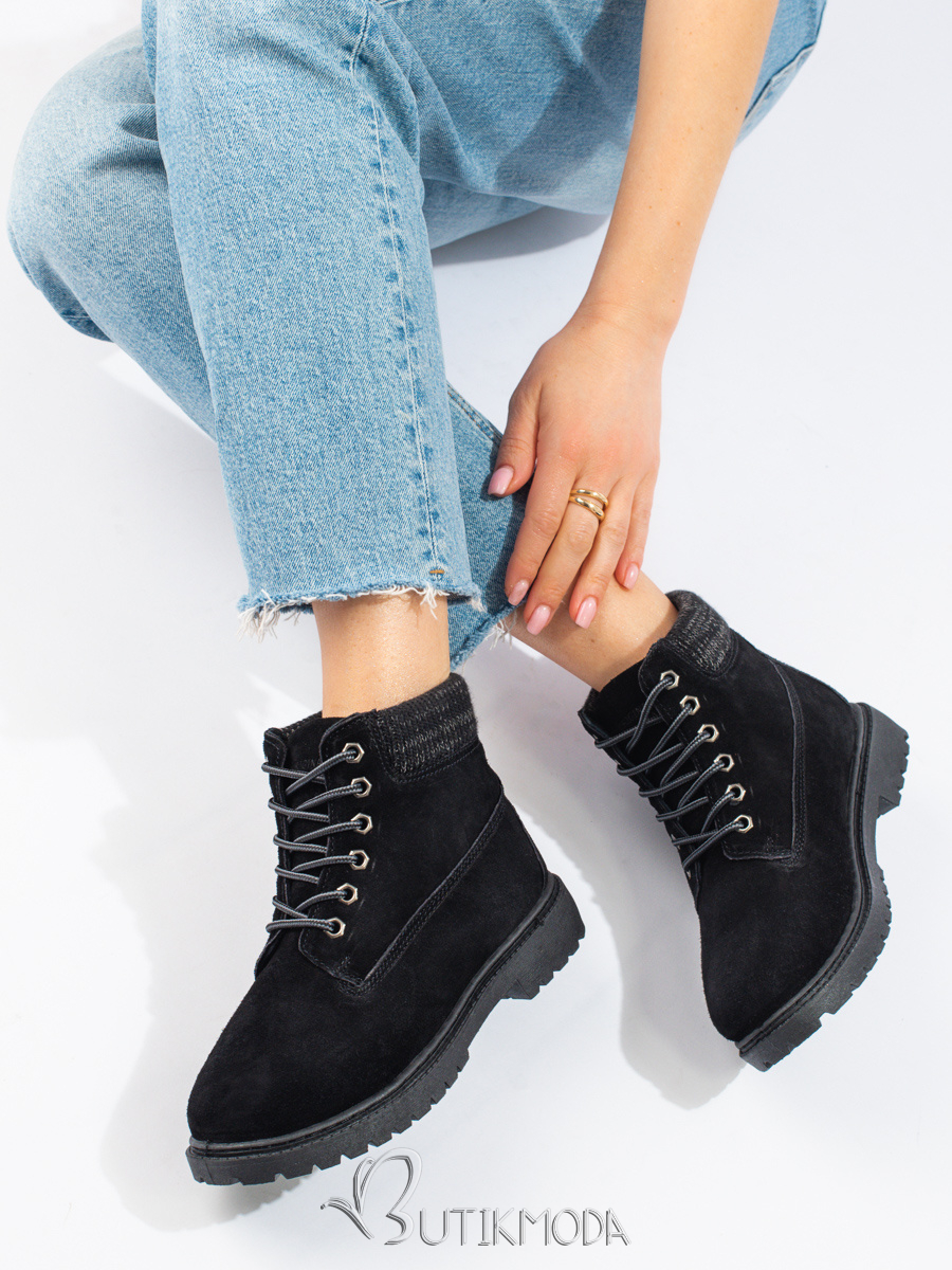 Black Leather Ankle Boots by Shelovet